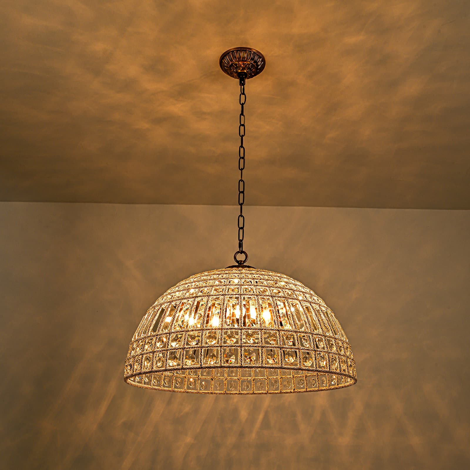 Glowlings 1/6-Licht Retro Antik Gold Kuppel Kristall Kronleuchter Insel Licht