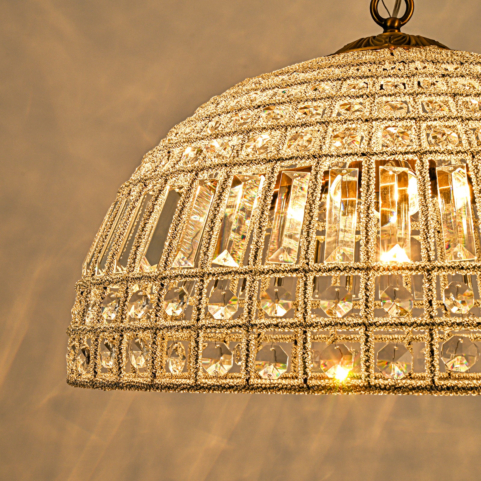 Glowlings 1/6-Licht Retro Antik Gold Kuppel Kristall Kronleuchter Insel Licht