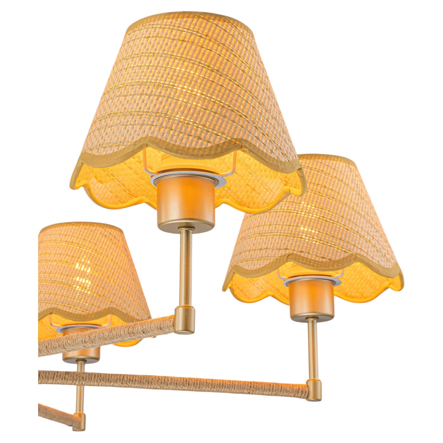 Glowlings 6-Light French Large Hand-Finished Fabric Oatmeal Scalloped Linen Wagon Wheel Chandelier