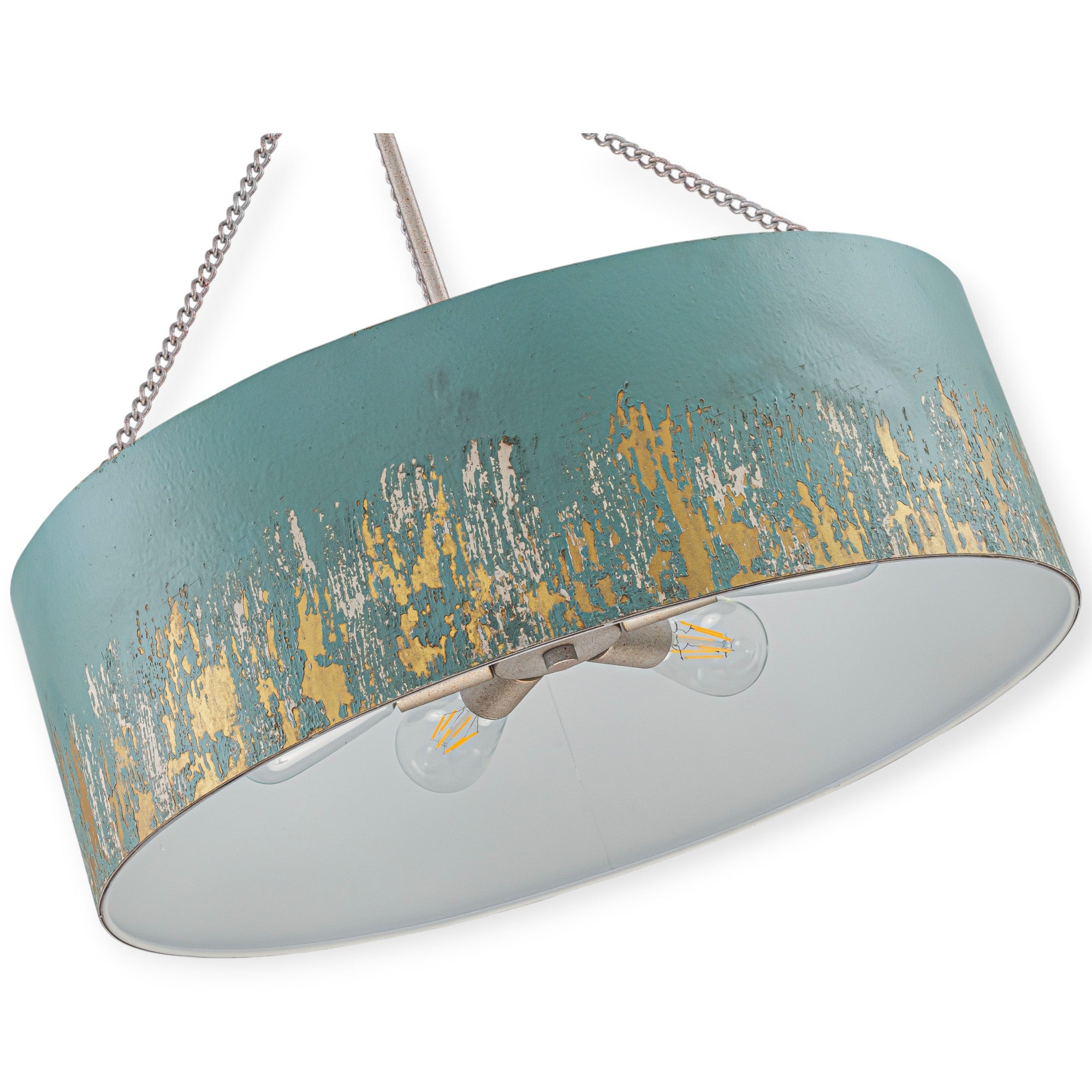 Glowlings 6-Light Industrial 24"Wide Matte Black/Blue Antique Gold Distressing Drum Pendant Light