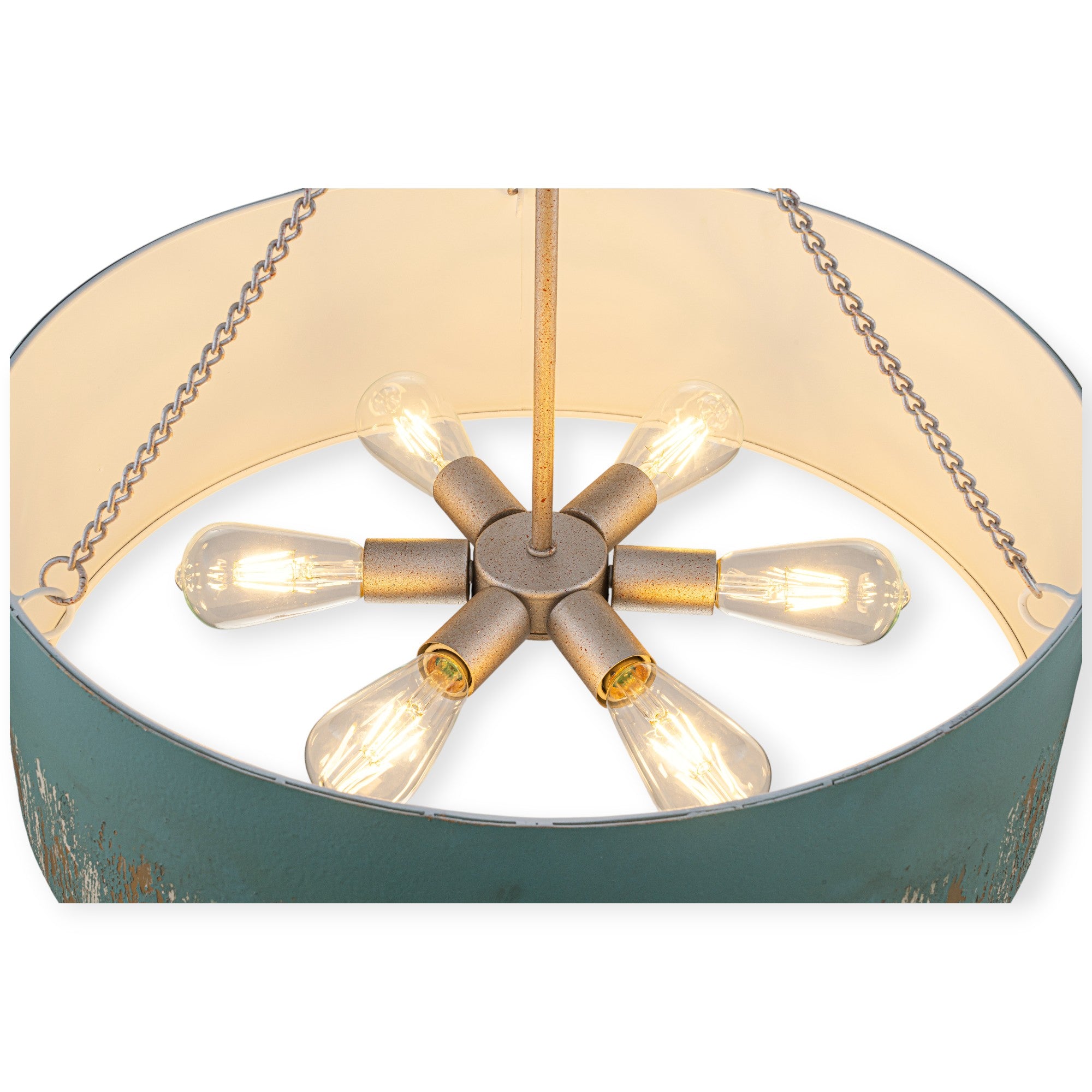 Glowlings 6-Light Industrial 24"Wide Matte Black/Blue Antique Gold Distressing Drum Pendant Light