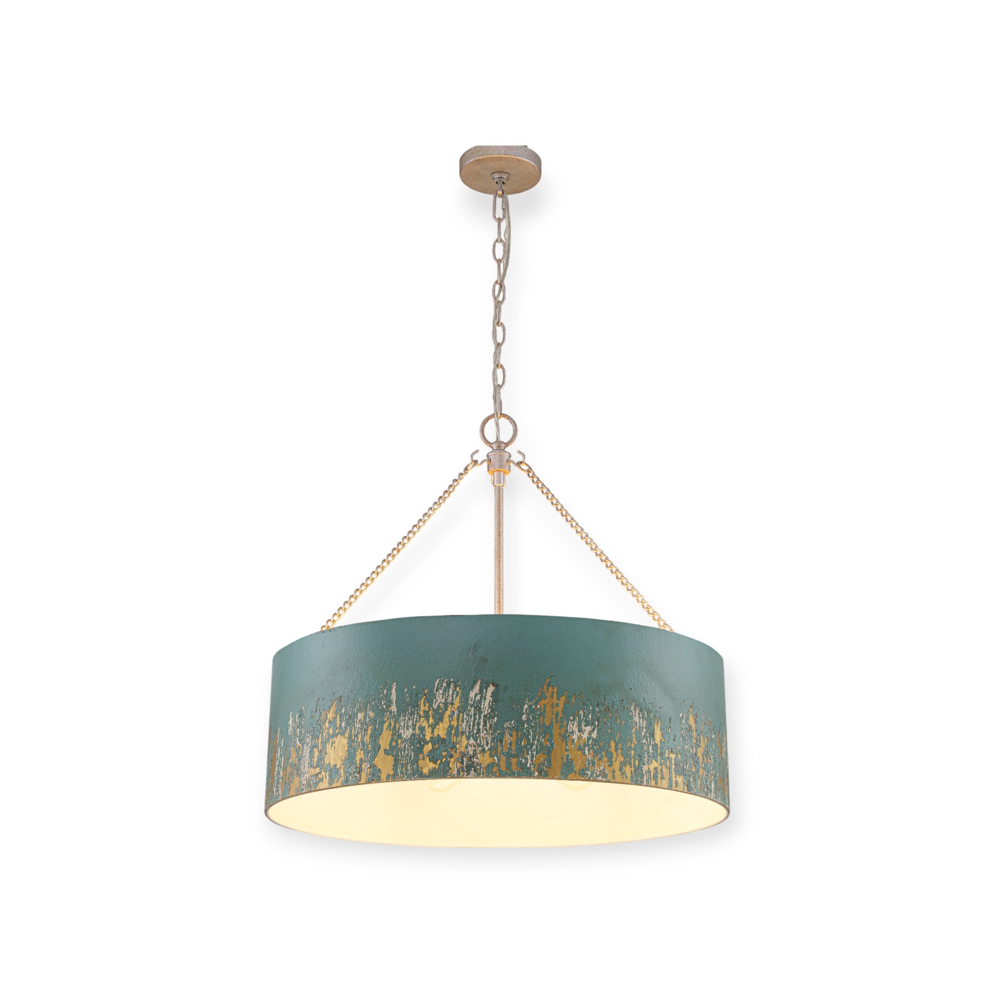 Glowlings 6-Light Industrial 24"Wide Matte Black/Blue Antique Gold Distressing Drum Pendant Light