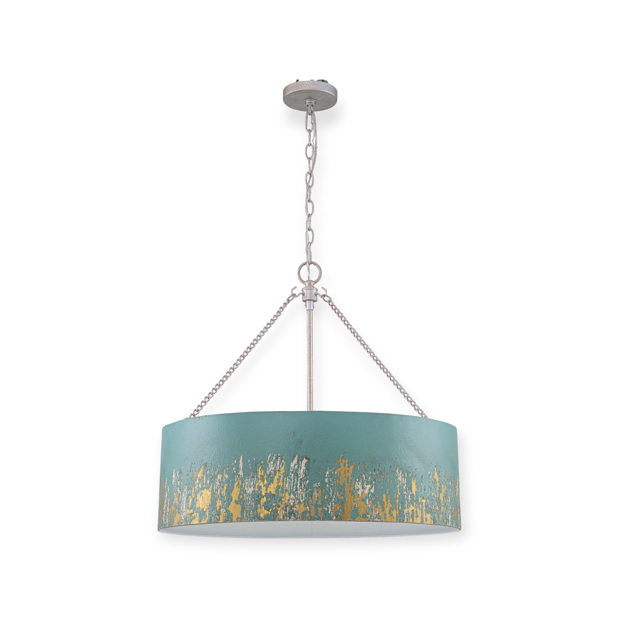 Glowlings 6-Light Industrial 24"Wide Matte Black/Blue Antique Gold Distressing Drum Pendant Light