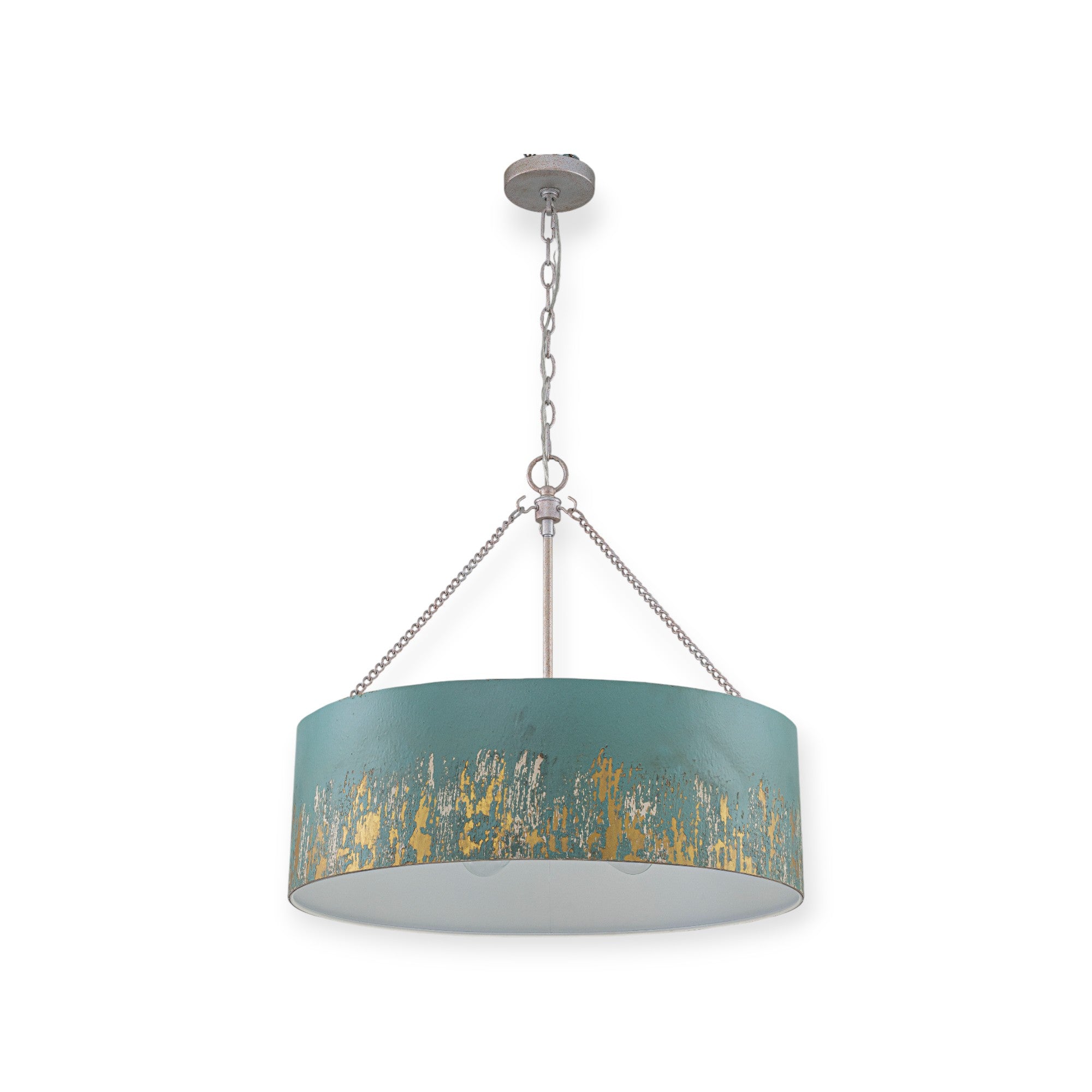 Glowlings 6-Light Industrial 24"Wide Matte Black/Blue Antique Gold Distressing Drum Pendant Light