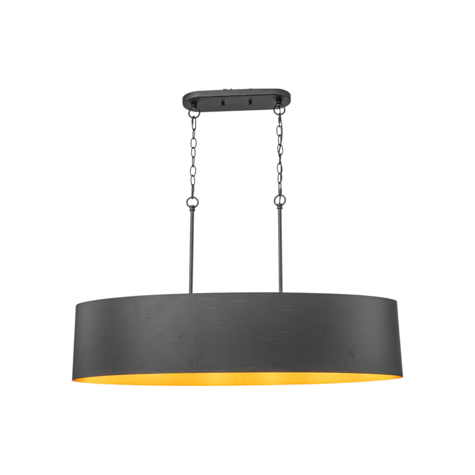 Glowlings 6-Light Industrial 39"Wide Kitchen Island Light Oval Adjustable Hanging Chandelier with Black Gold Finish & Gold Interior
