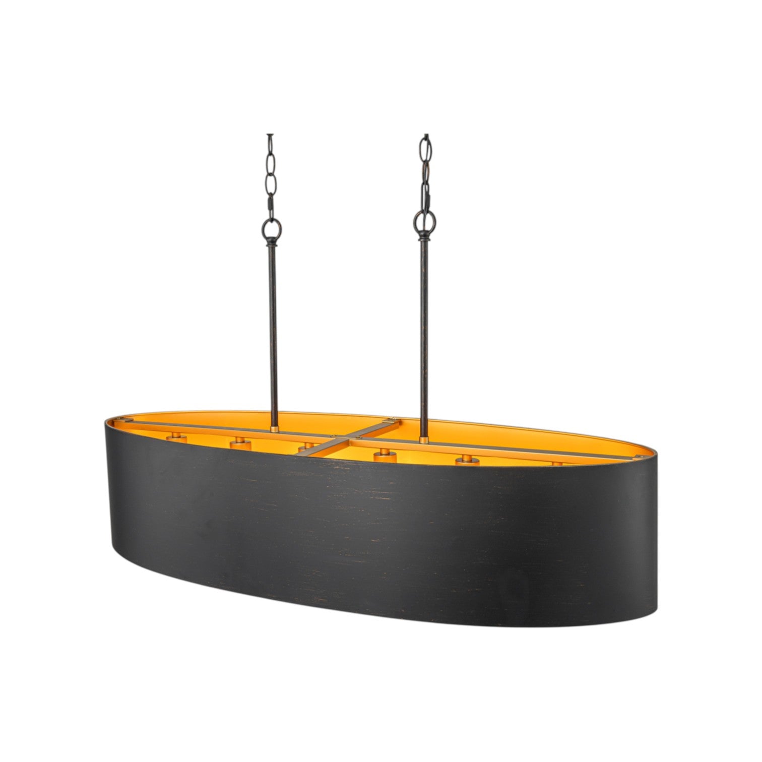 Glowlings 6-Light Industrial 39"Wide Kitchen Island Light Oval Adjustable Hanging Chandelier with Black Gold Finish & Gold Interior