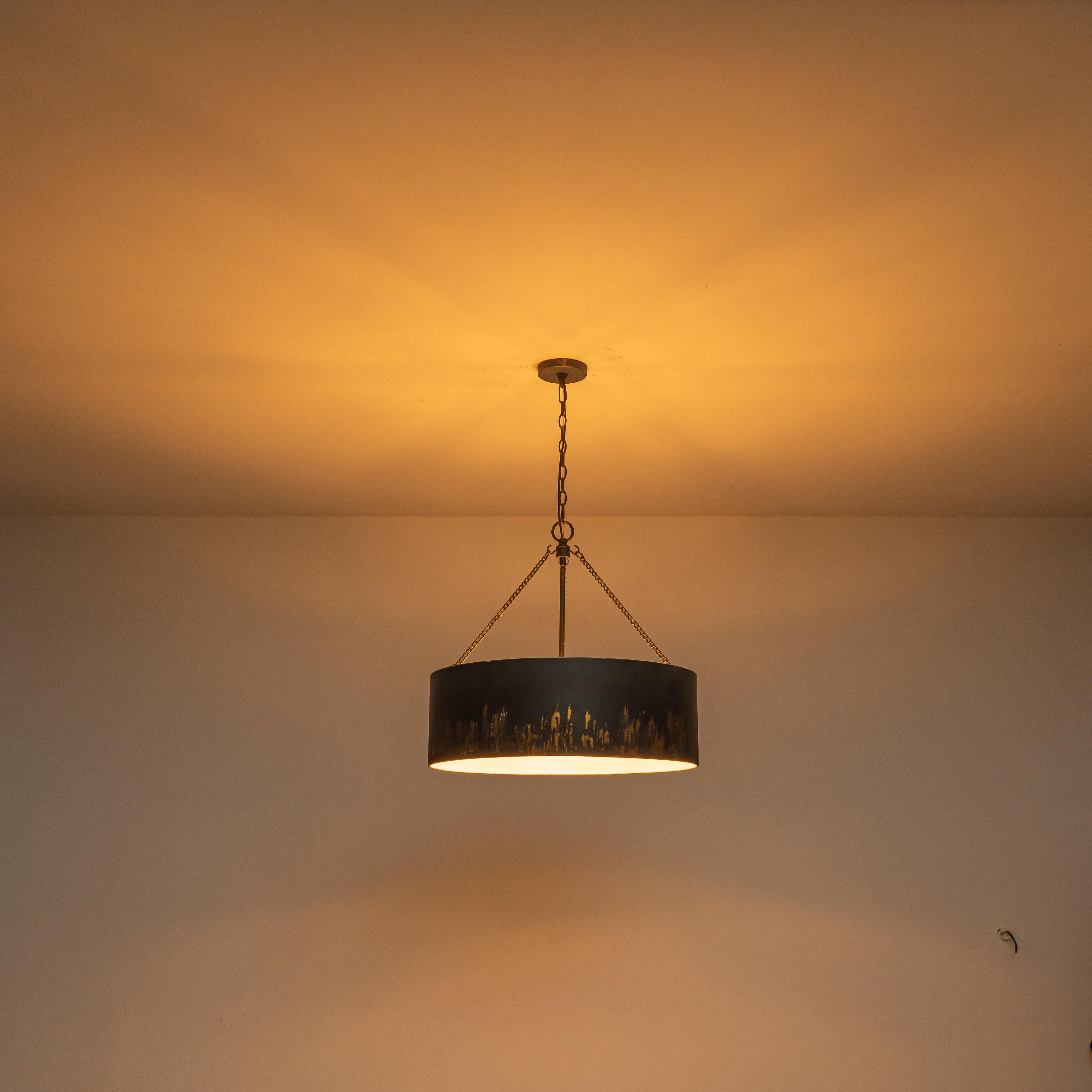 Glowlings 6-Light Industrial 24"Wide Matte Black/Blue Antique Gold Distressing Drum Pendant Light