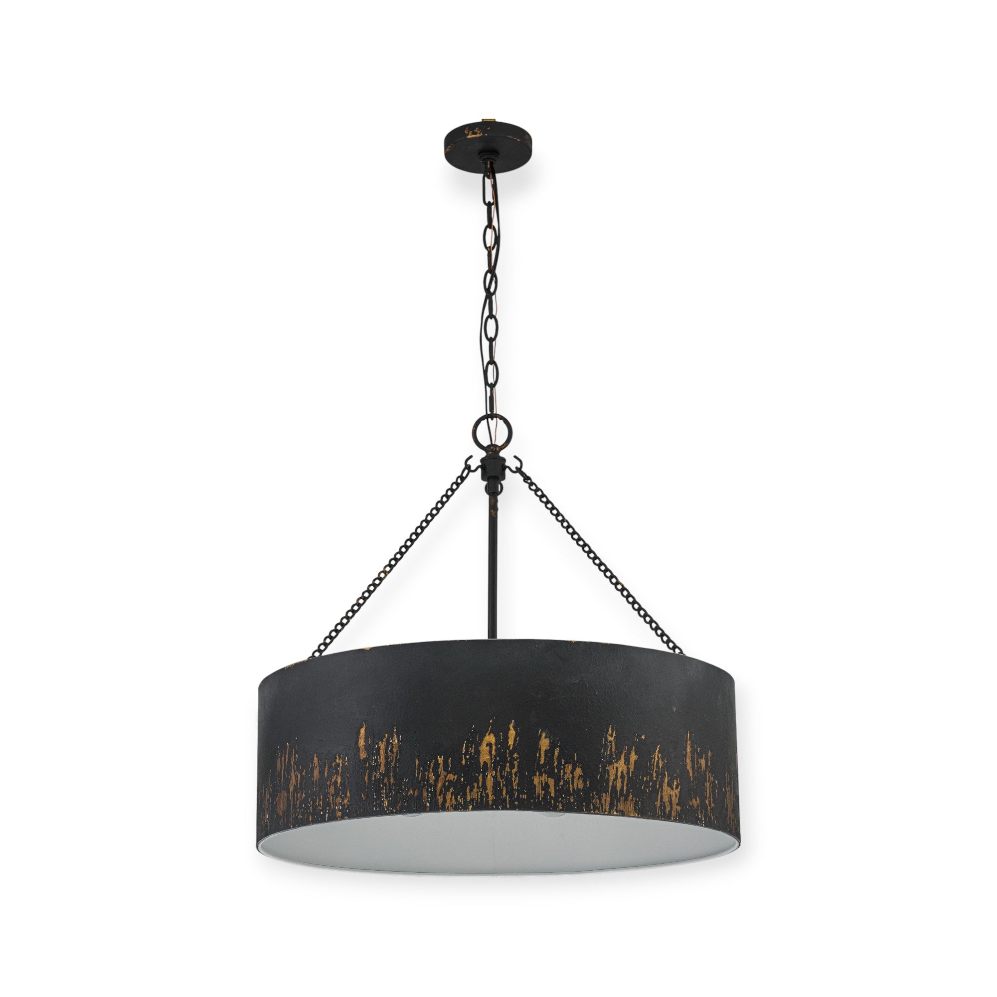 Glowlings 6-Light Industrial 24"Wide Matte Black/Blue Antique Gold Distressing Drum Pendant Light