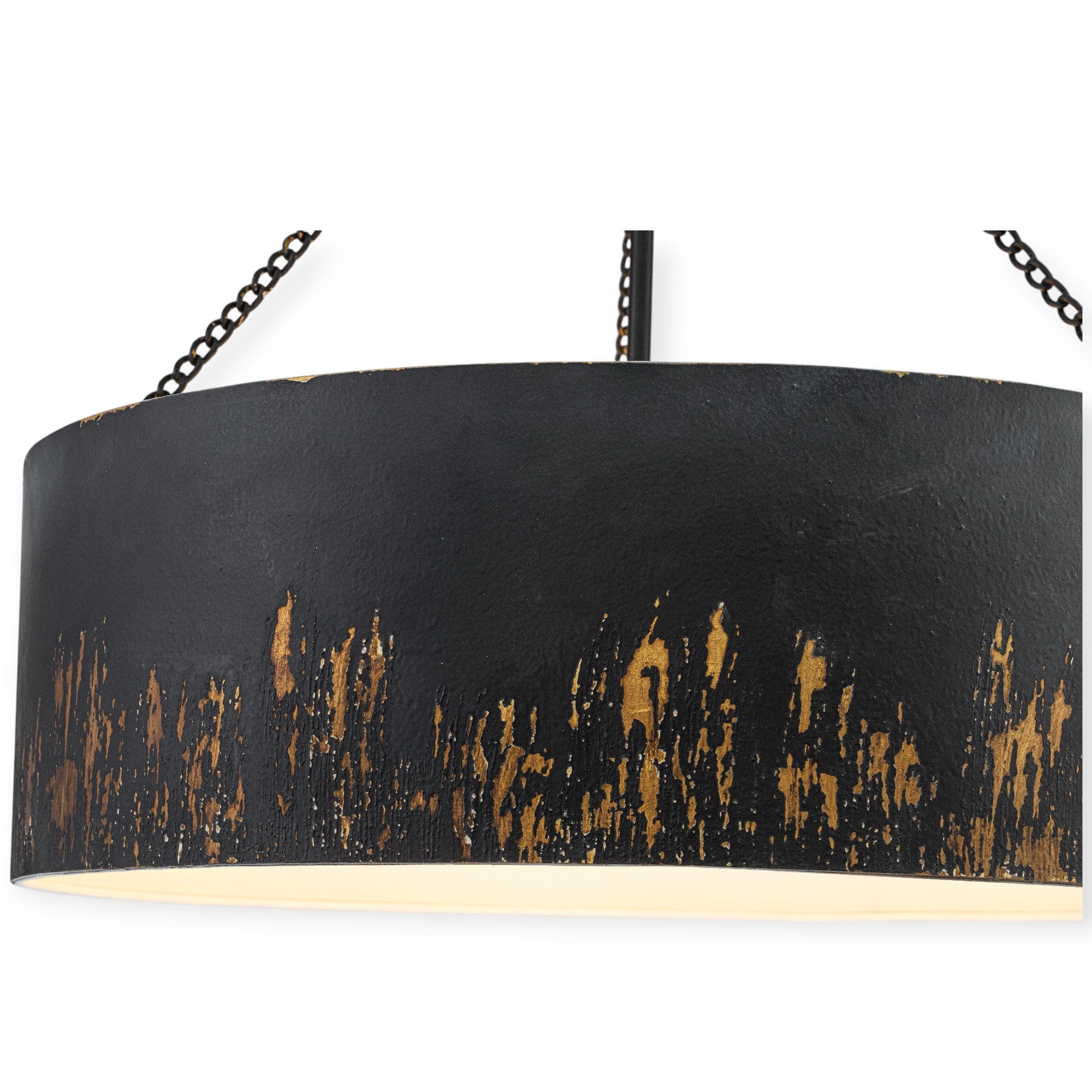 Glowlings 6-Light Industrial 24"Wide Matte Black/Blue Antique Gold Distressing Drum Pendant Light