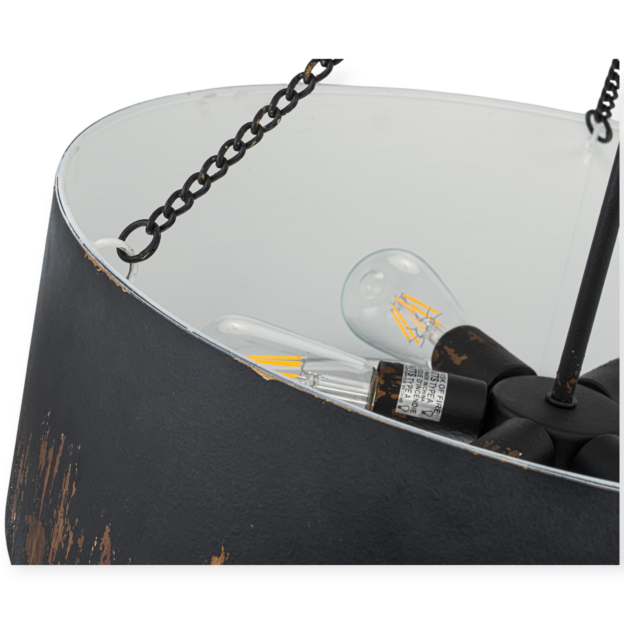 Glowlings 6-Light Industrial 24"Wide Matte Black/Blue Antique Gold Distressing Drum Pendant Light