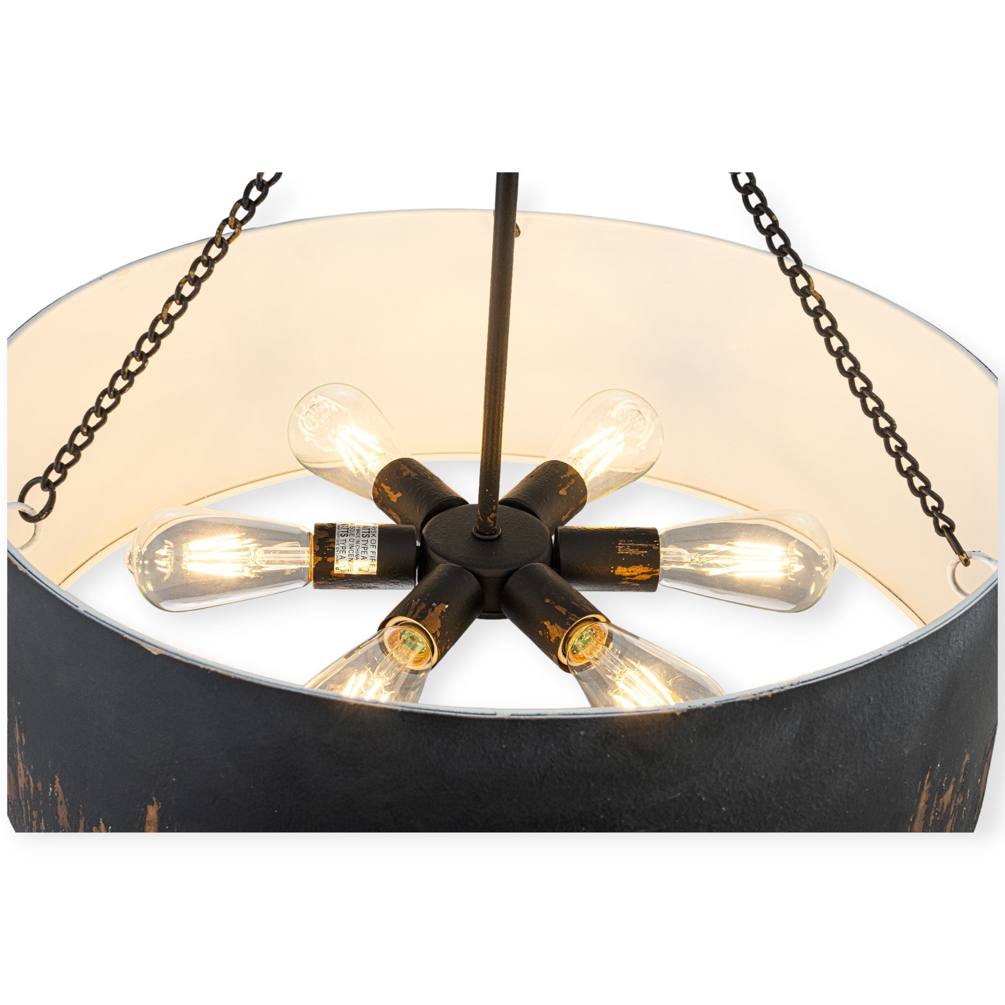 Glowlings 6-Light Industrial 24"Wide Matte Black/Blue Antique Gold Distressing Drum Pendant Light