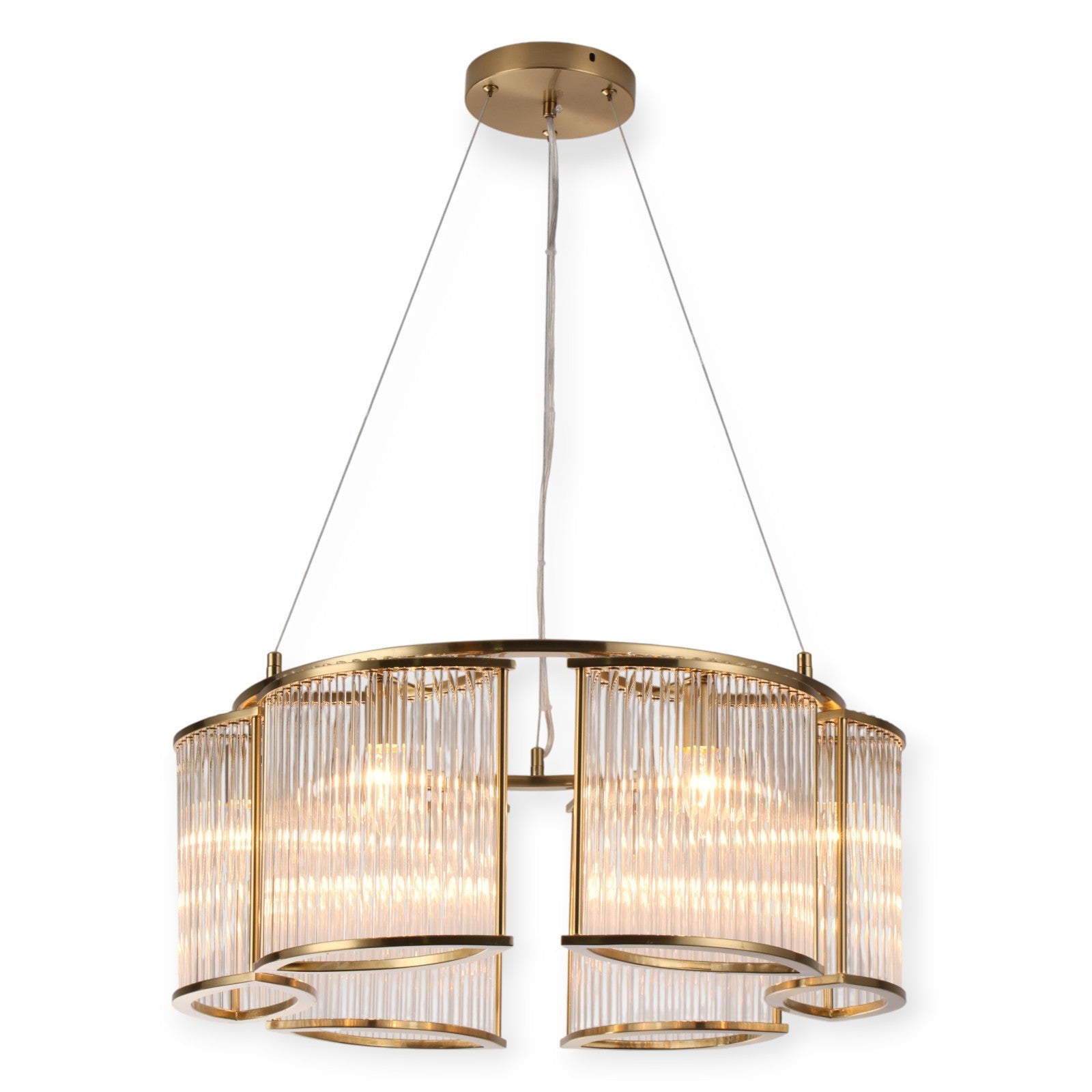 Glowlings 6-Light Modern 24"Wide Large Natural Brass Ring Glass Chandelier