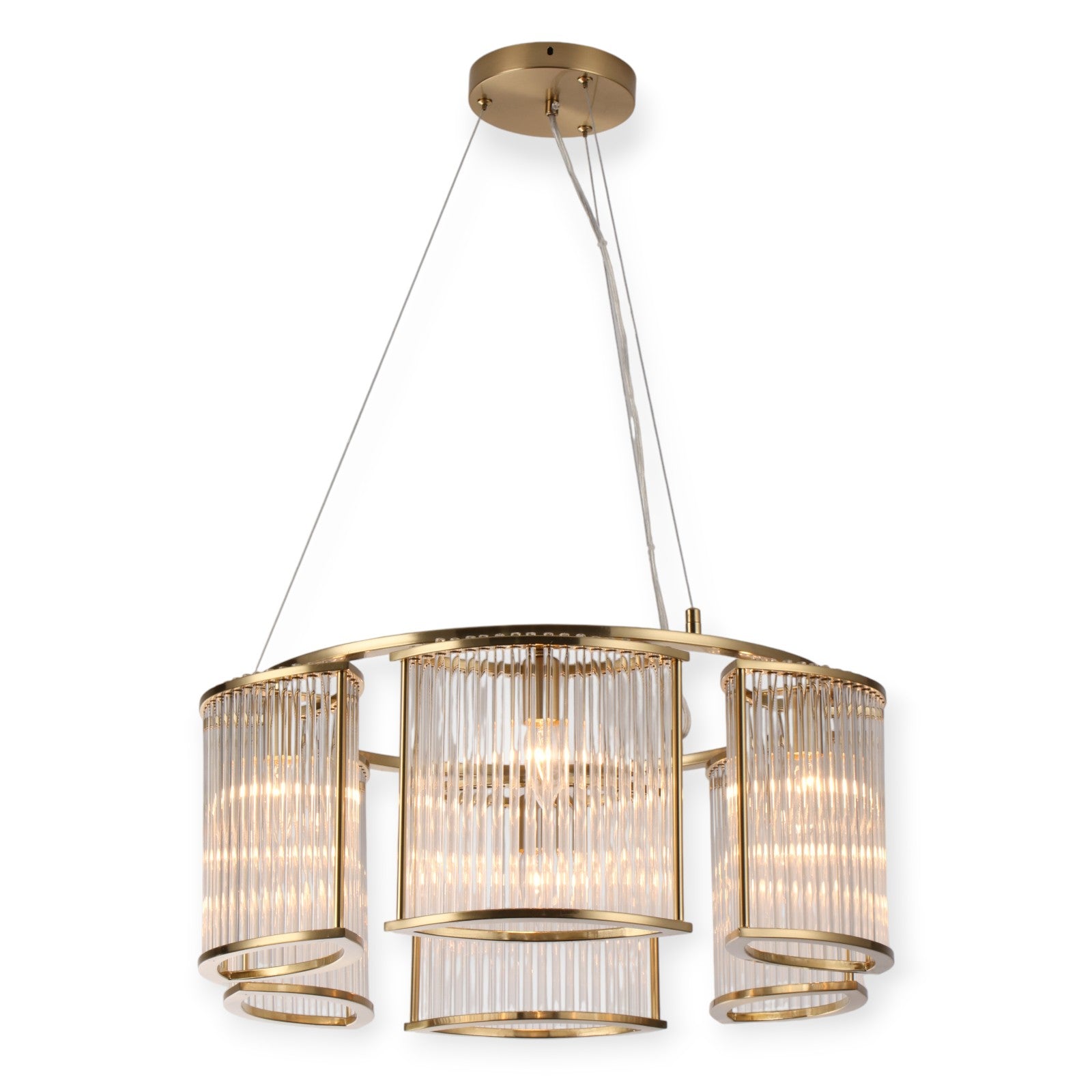 Glowlings 6-Light Modern 24"Wide Large Natural Brass Ring Glass Chandelier