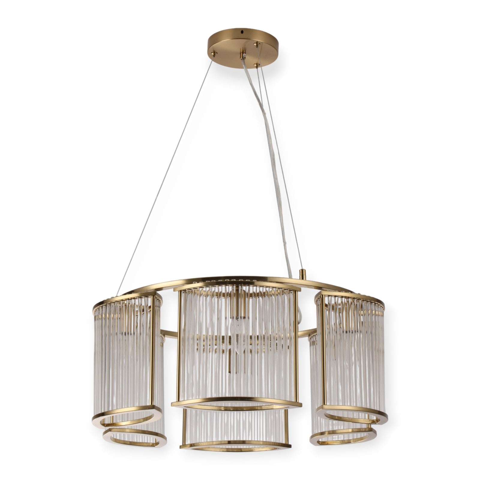 Glowlings 6-Light Modern 24"Wide Large Natural Brass Ring Glass Chandelier