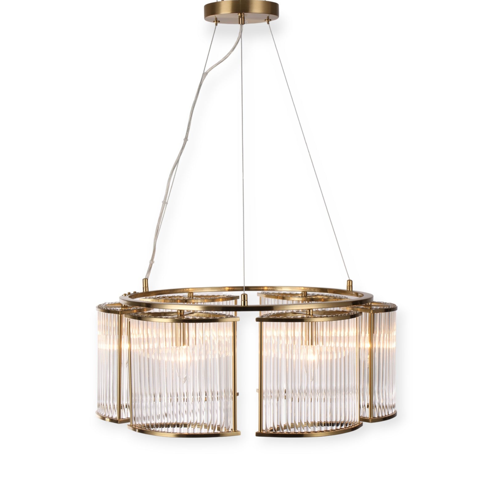 Glowlings 6-Light Modern 24"Wide Large Natural Brass Ring Glass Chandelier