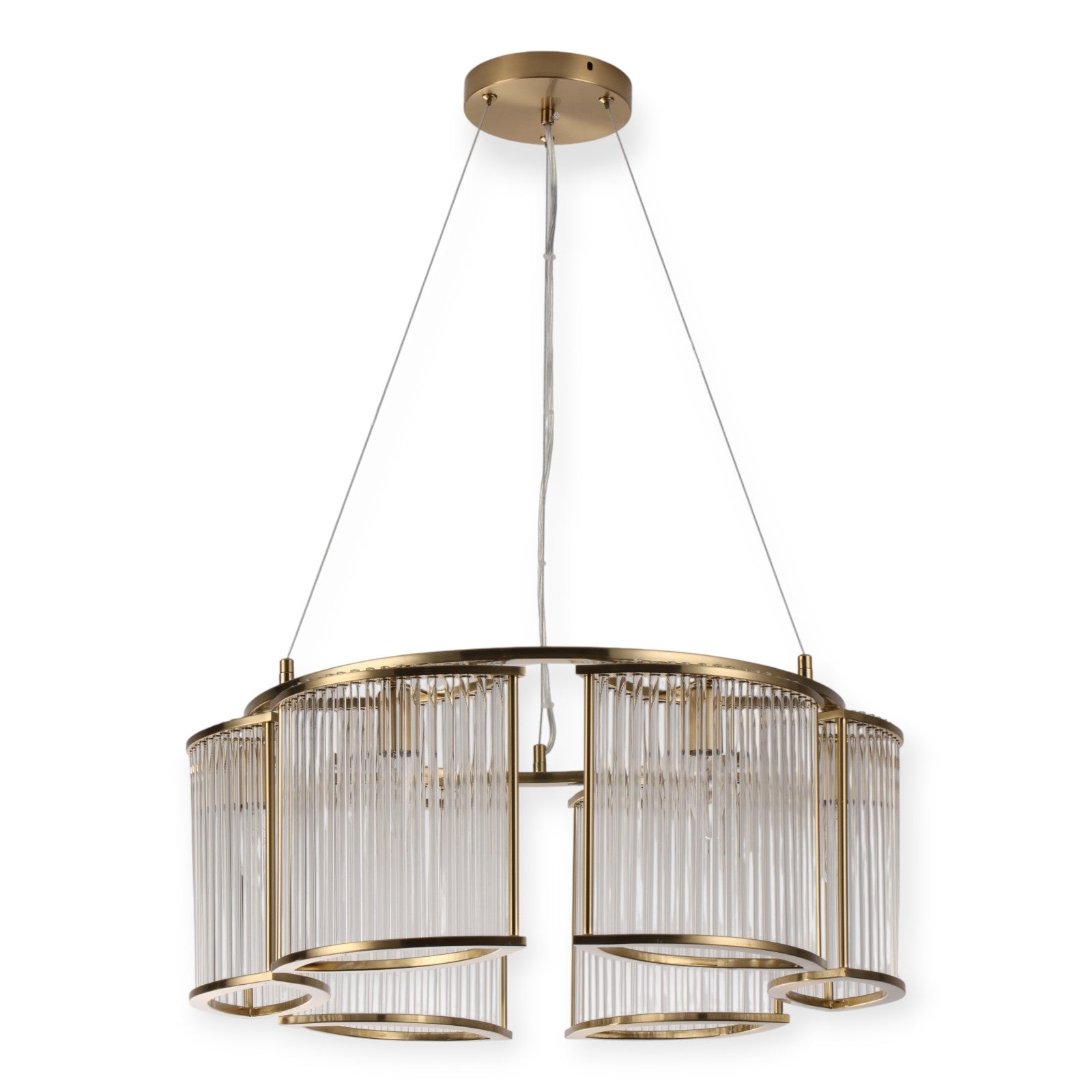 Glowlings 6-Light Modern 24"Wide Large Natural Brass Ring Glass Chandelier