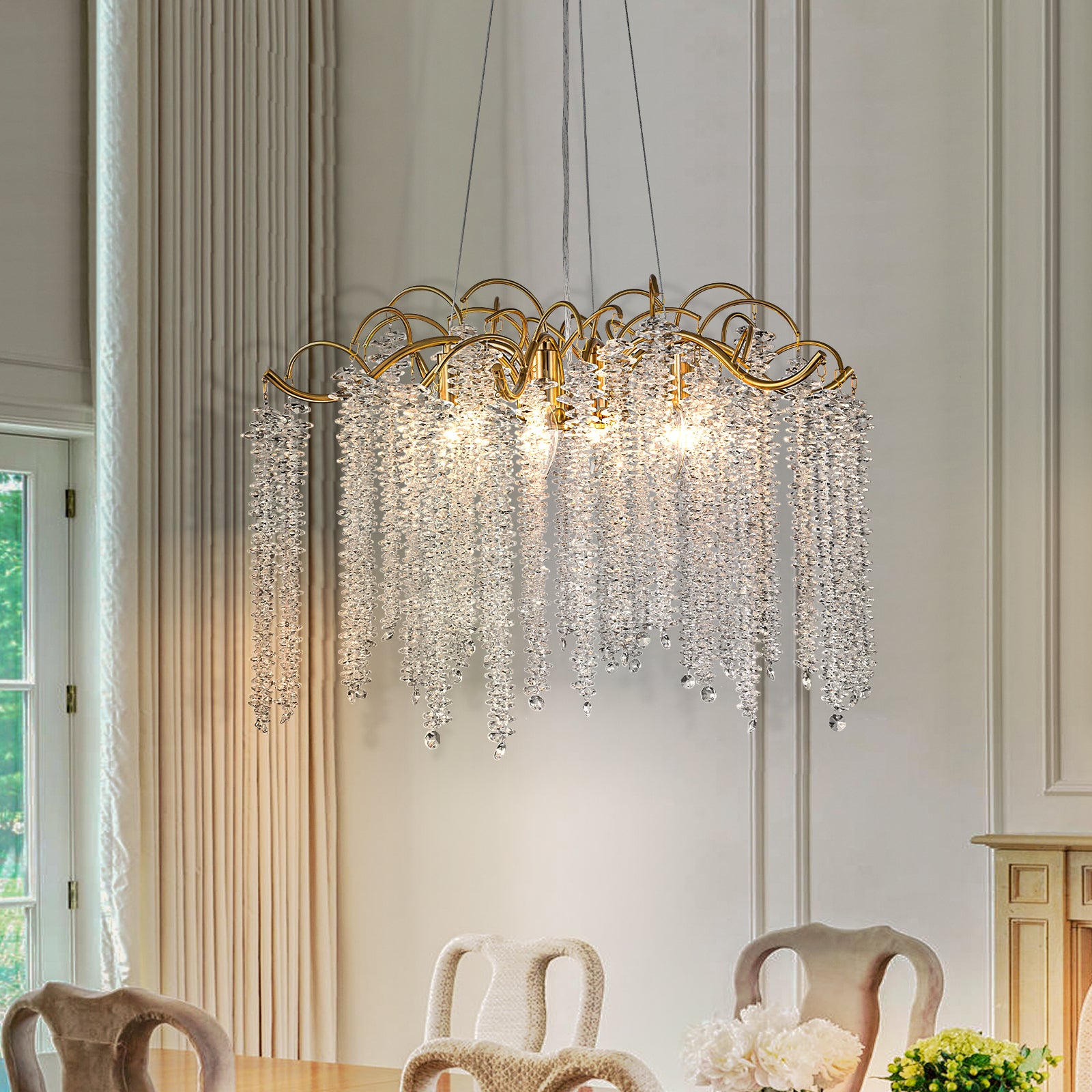 Glowlings 6-Light Empire Luxury Crystal Chandelier Brass Branch Tree L