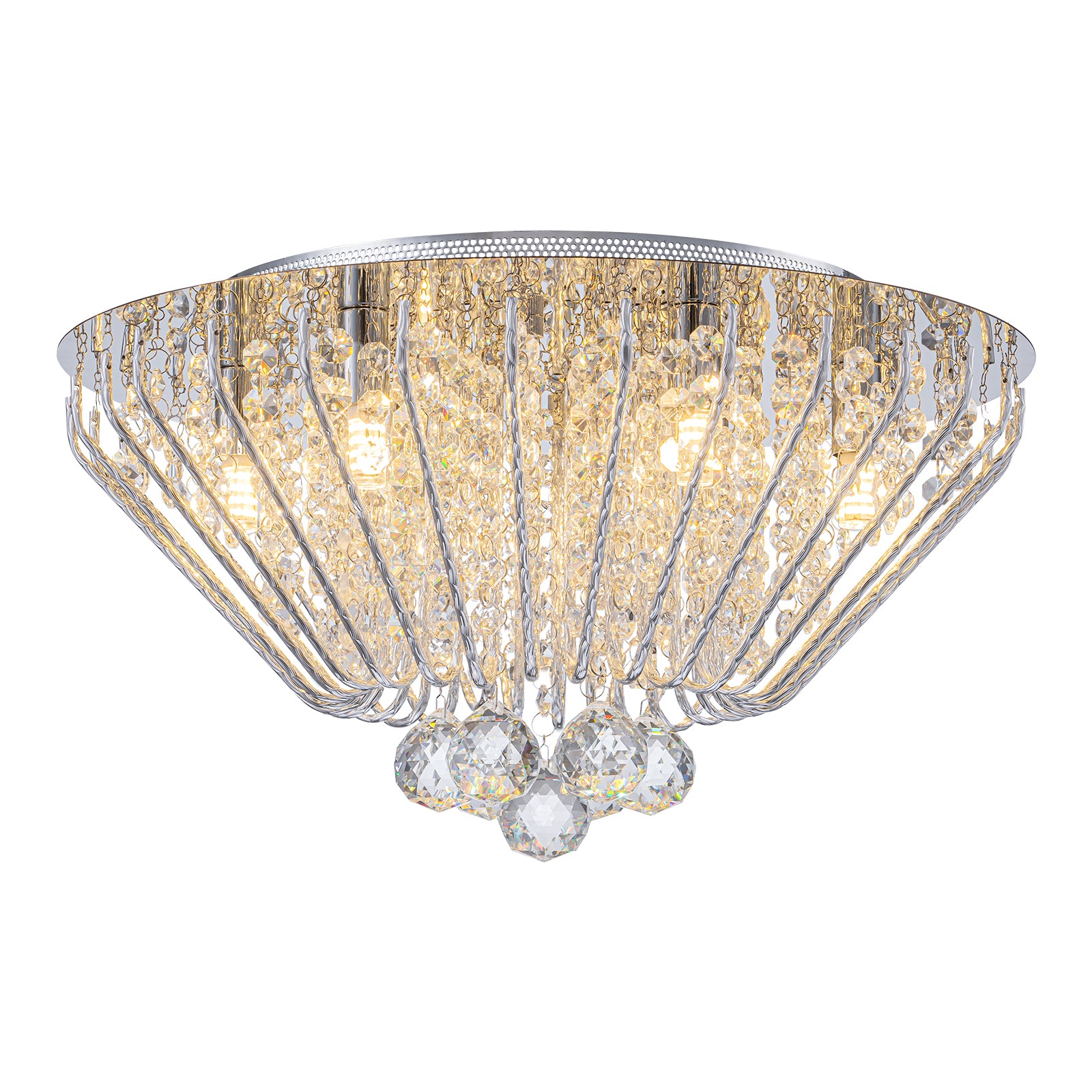 Glowlings 6-flammige Luxus-Deckenleuchte in Rautenform, 43,2 cm breit, Chrom-Kristall