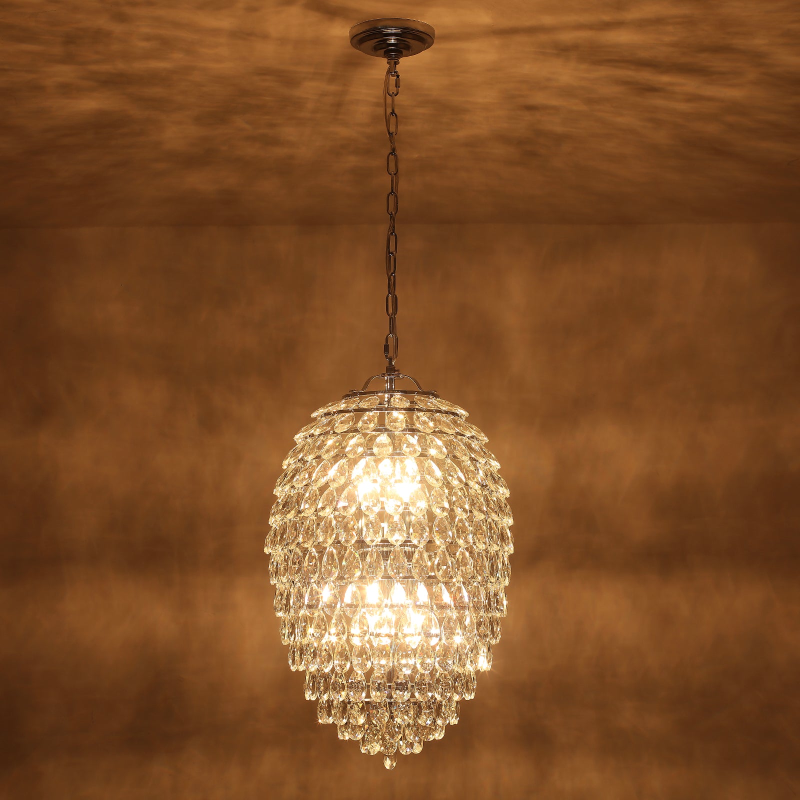 Glowlings 6-flammiger Luxus-Kronleuchter mit 35,6 cm breitem ovalem Chromkristall