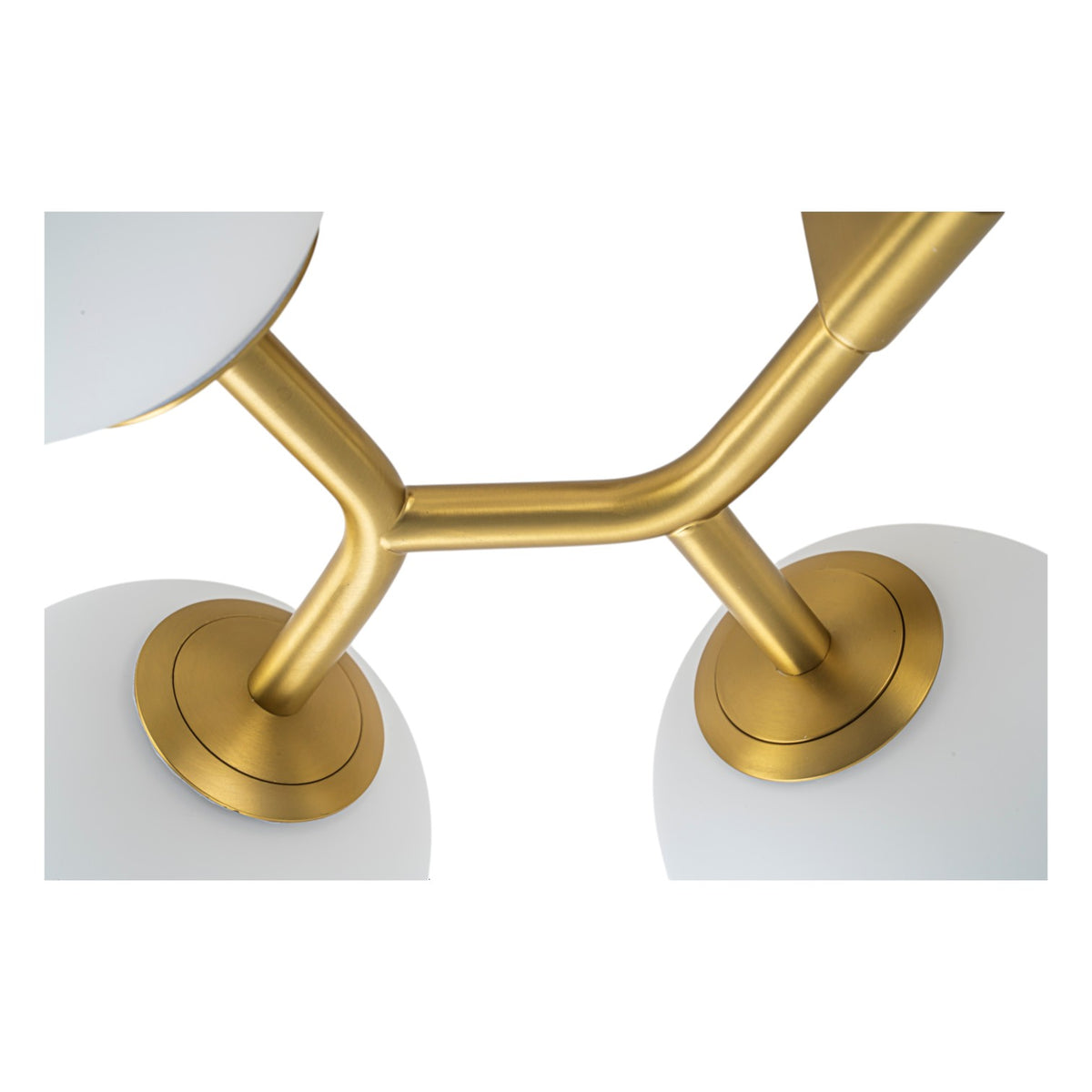Glowlings Mid-Century Modern 6-Light Brass Globe Vanity Light, Brushed Gold Semi-Flush Mount with Opal Glass Shade