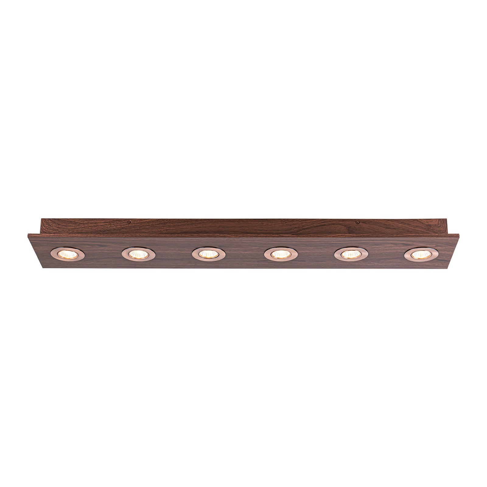 Glowlings 6-Light Modern 44"Wide Large Walnut Solid Wood Linear 5-CCT Switchable LED Flush Mount Track Directional Spotlight
