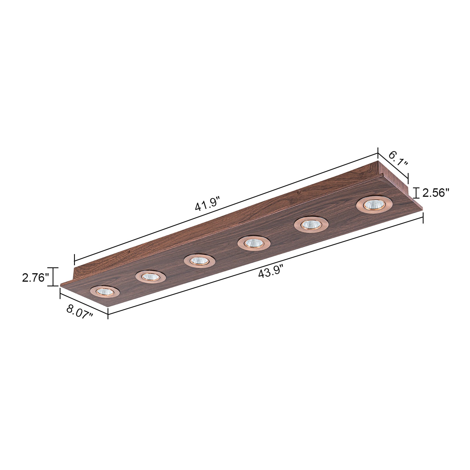 Glowlings 6-Light Modern 44"Wide Large Walnut Solid Wood Linear 5-CCT Switchable LED Flush Mount Track Directional Spotlight