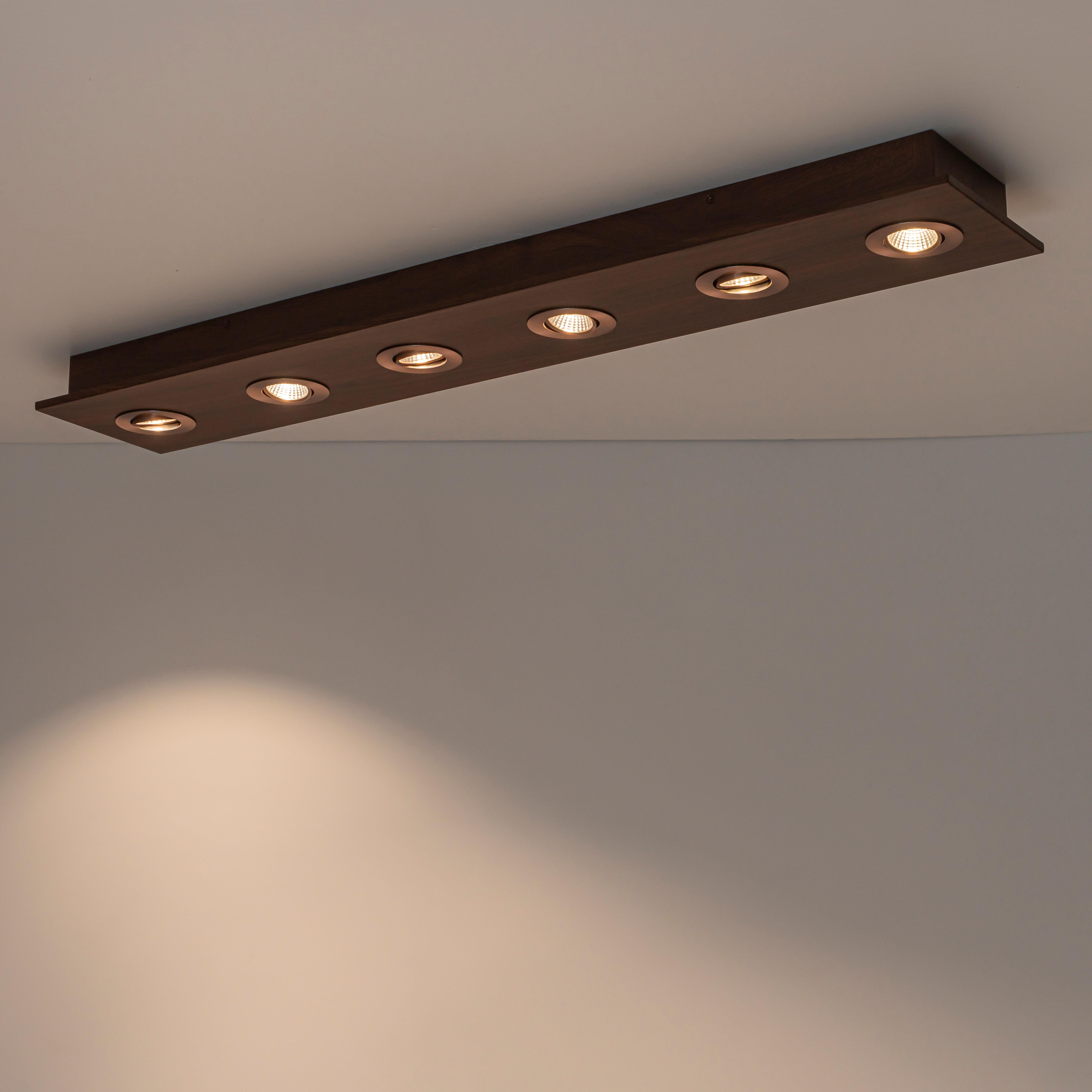 Glowlings 6-Light Modern 44"Wide Walnut Solid Wood Linear 5-CCT Switchable LED Flush Mount Track Directional Spotlight