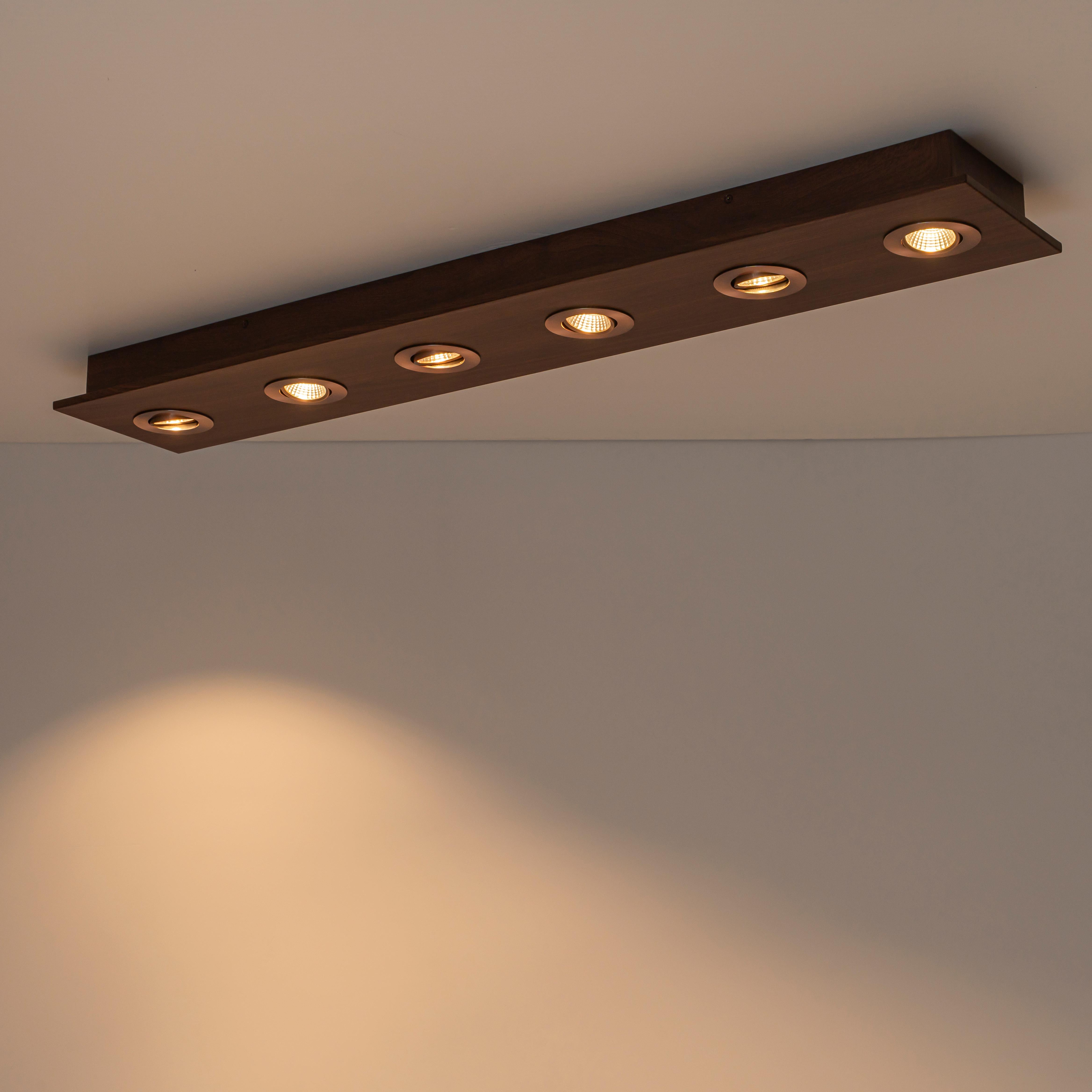 Glowlings 6-Light Modern 44"Wide Walnut Solid Wood Linear 5-CCT Switchable LED Flush Mount Track Directional Spotlight