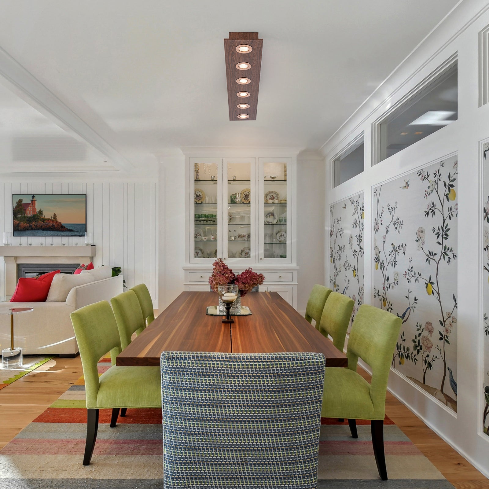 Glowlings 6-Light Modern 44"Wide Large Walnut Solid Wood Linear 5-CCT Switchable LED Flush Mount Track Directional Spotlight