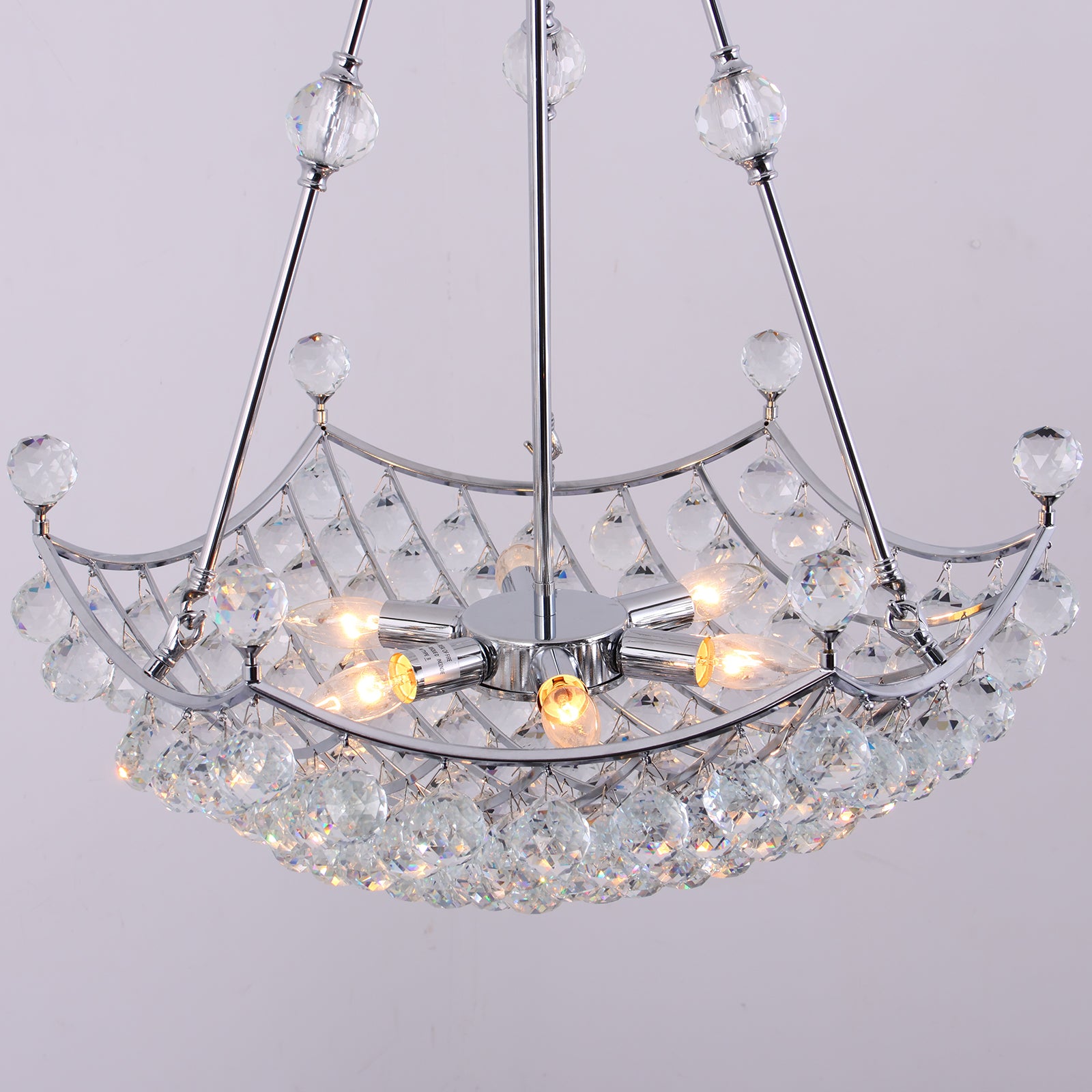 Glowlings 6-flammiger Luxus-Kronleuchter aus verchromtem Royal-Cut-Kristall, 63,5 cm breit