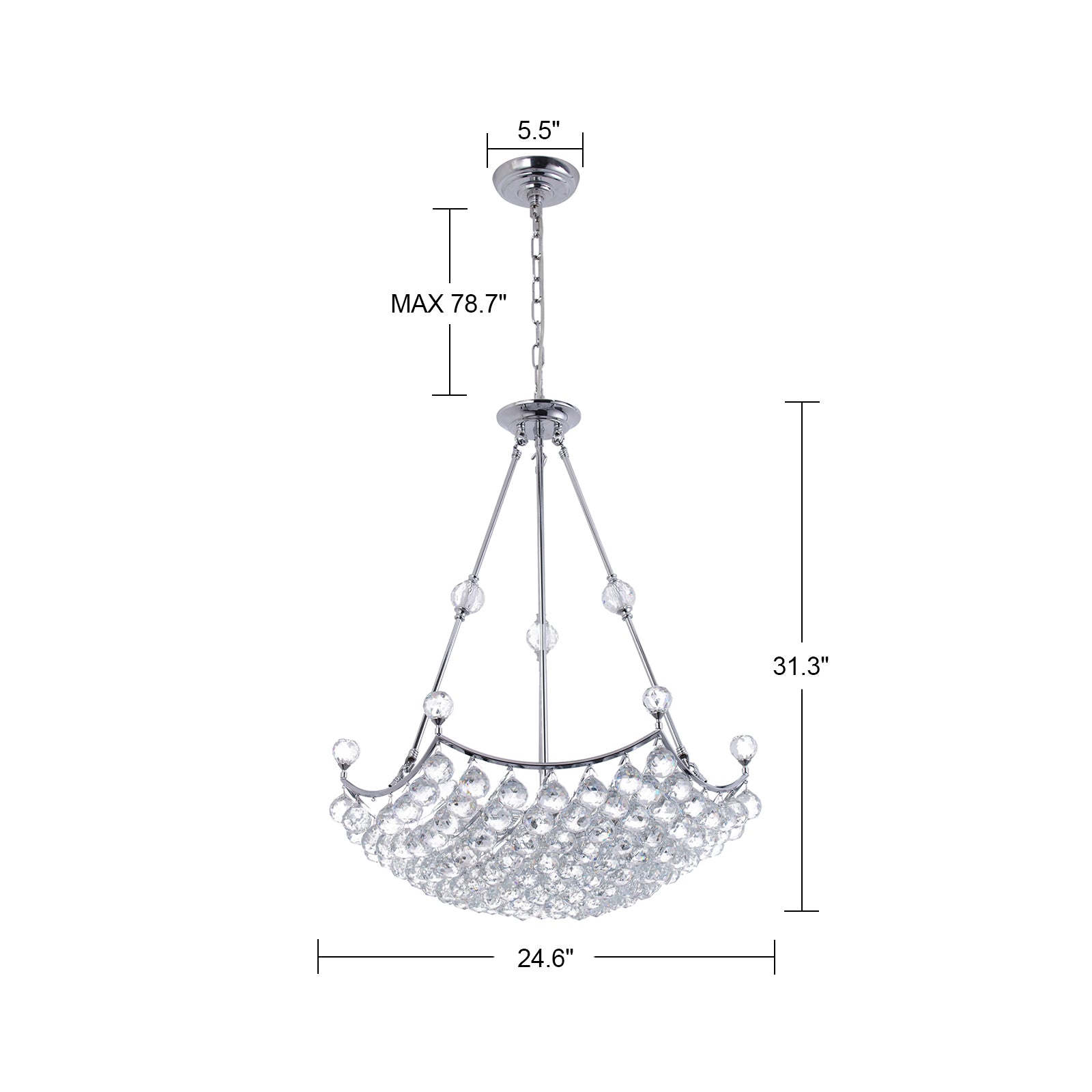 Glowlings 6-flammiger Luxus-Kronleuchter aus verchromtem Royal-Cut-Kristall, 63,5 cm breit