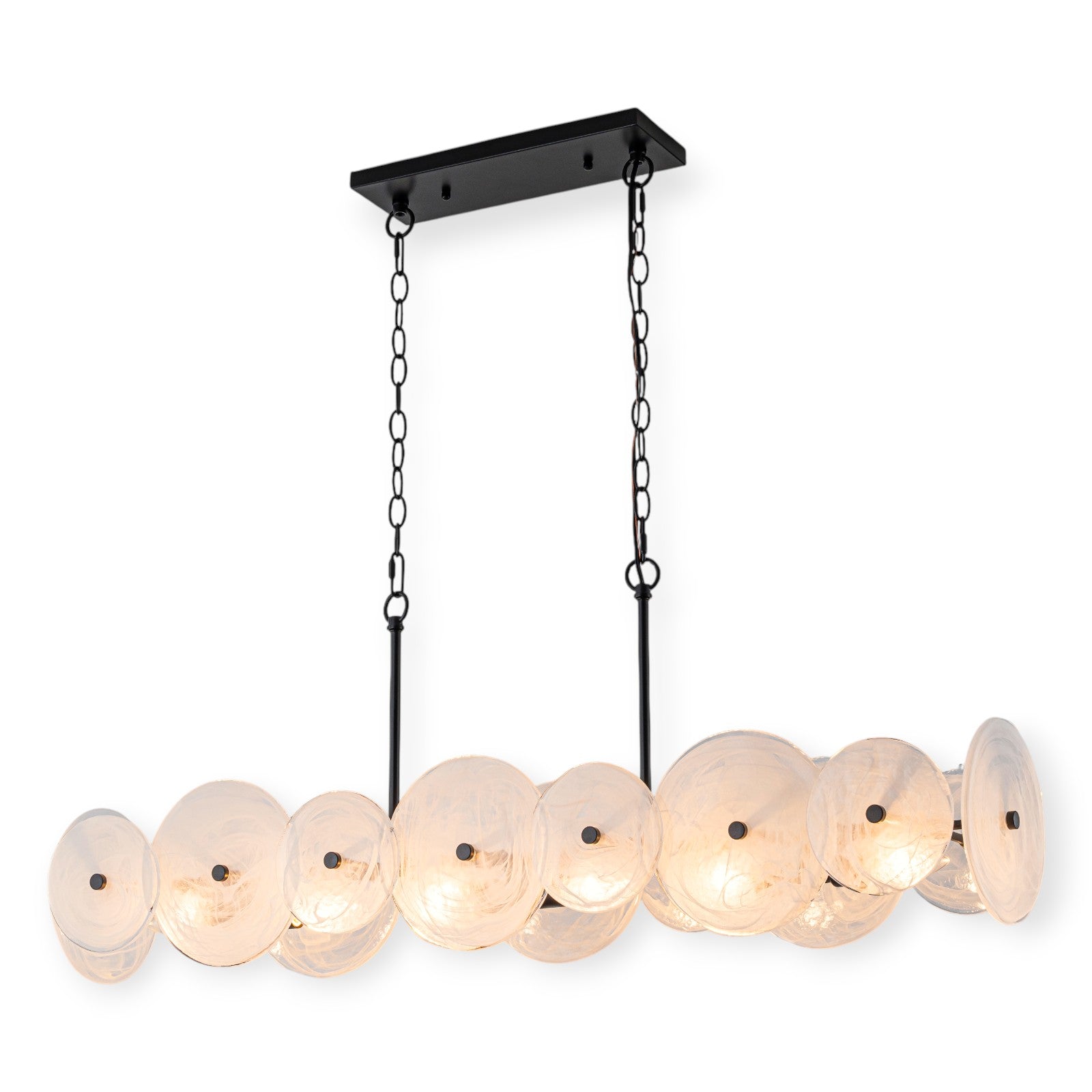 Glowlings 6-Light Modern 42"Wide Large Black Linear Texture Cloud Glass Chandelier