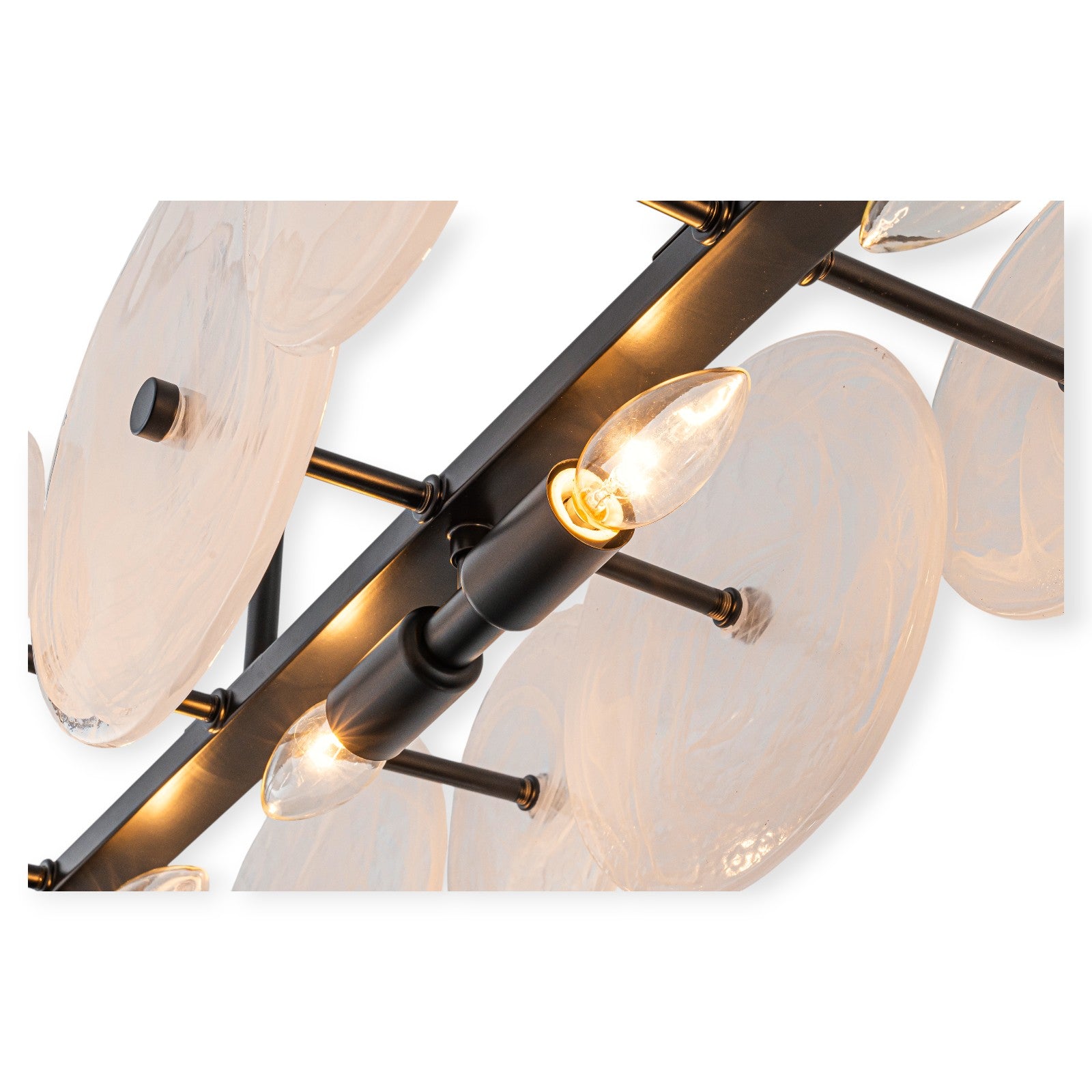 Glowlings 6-Light Modern 42"Wide Large Black Linear Texture Cloud Glass Chandelier