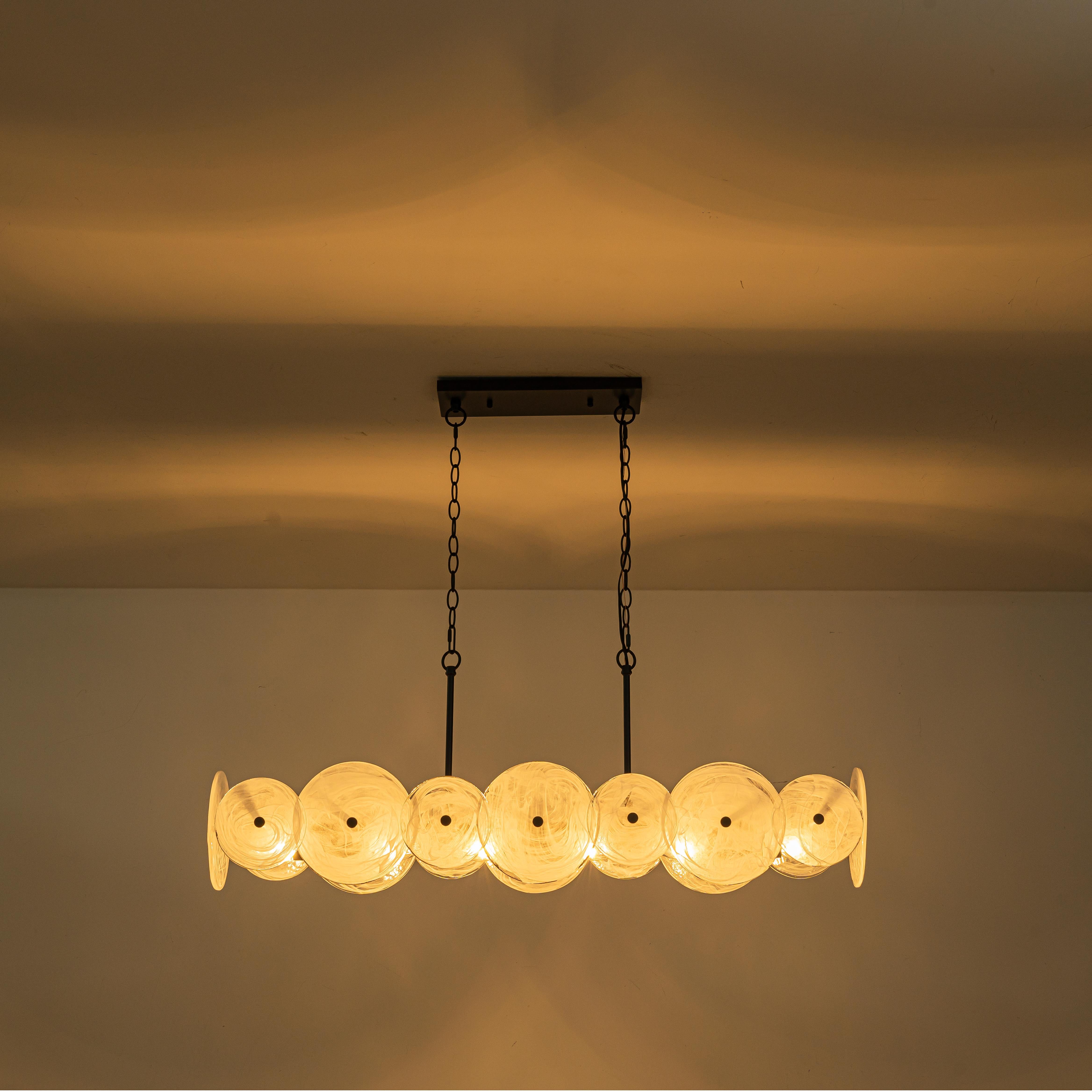 Glowlings 6-Light Modern 42"Wide Large Black Linear Texture Cloud Glass Chandelier