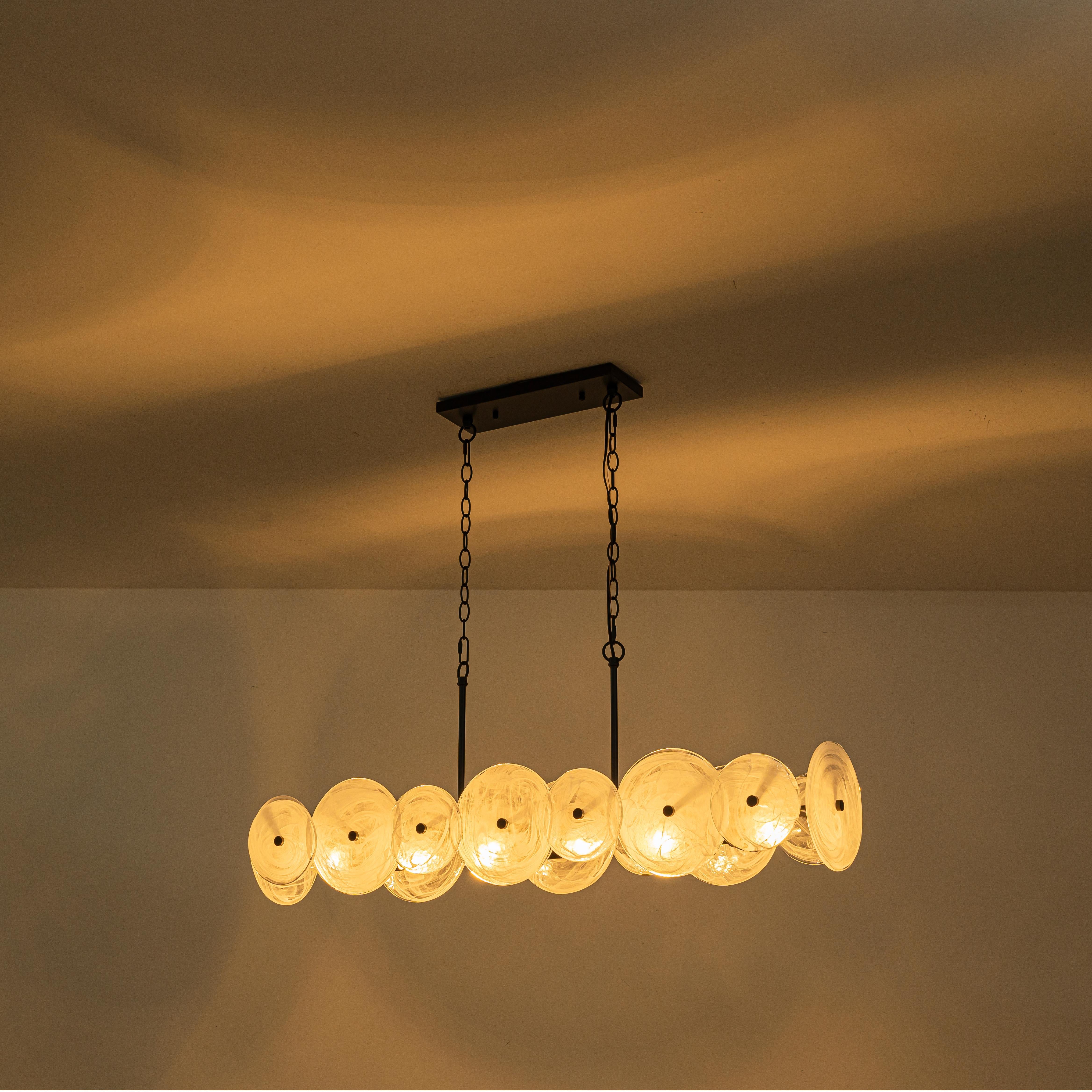 Glowlings 6-Light Modern 42"Wide Large Black Linear Texture Cloud Glass Chandelier