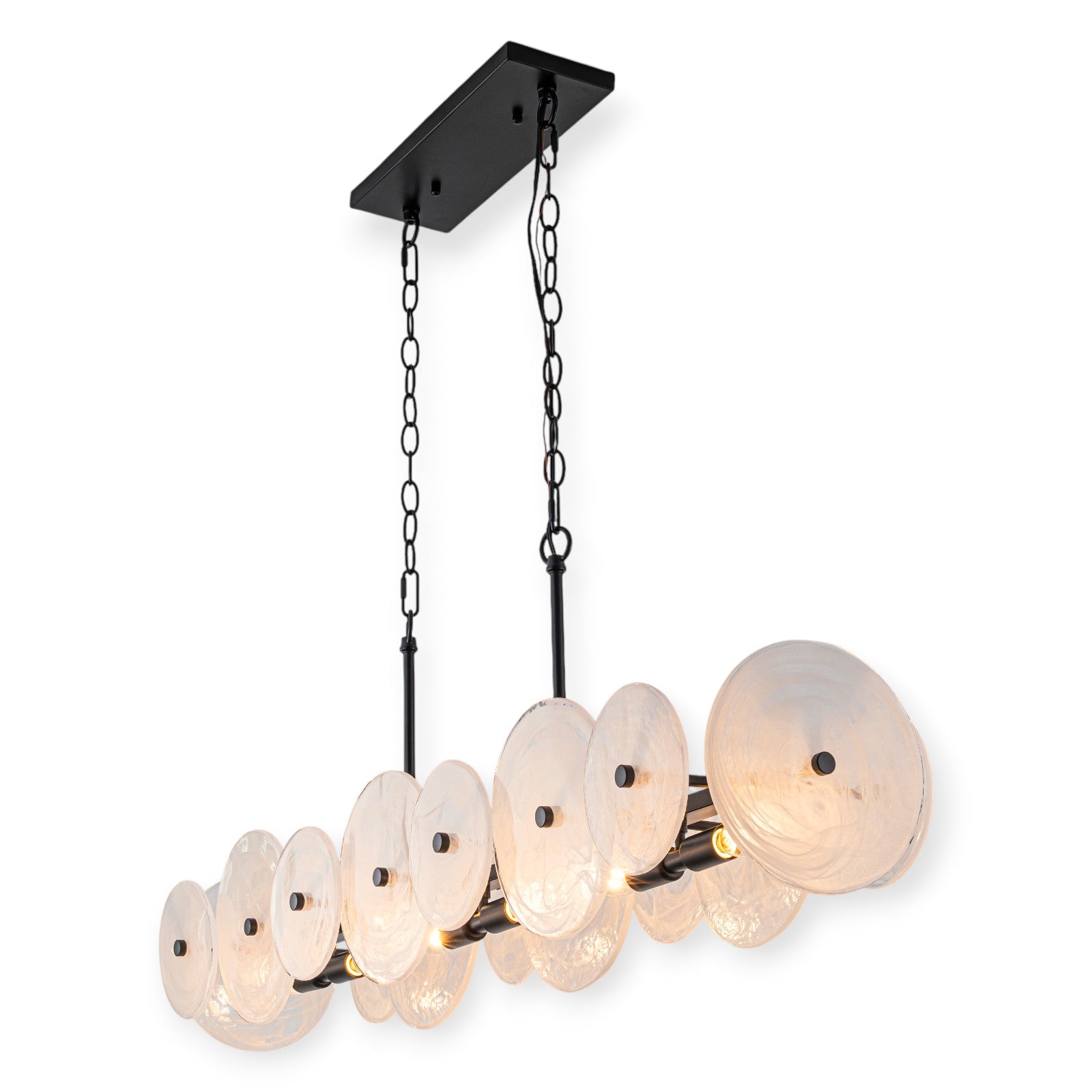 Glowlings 6-Light Modern 42"Wide Large Black Linear Texture Cloud Glass Chandelier