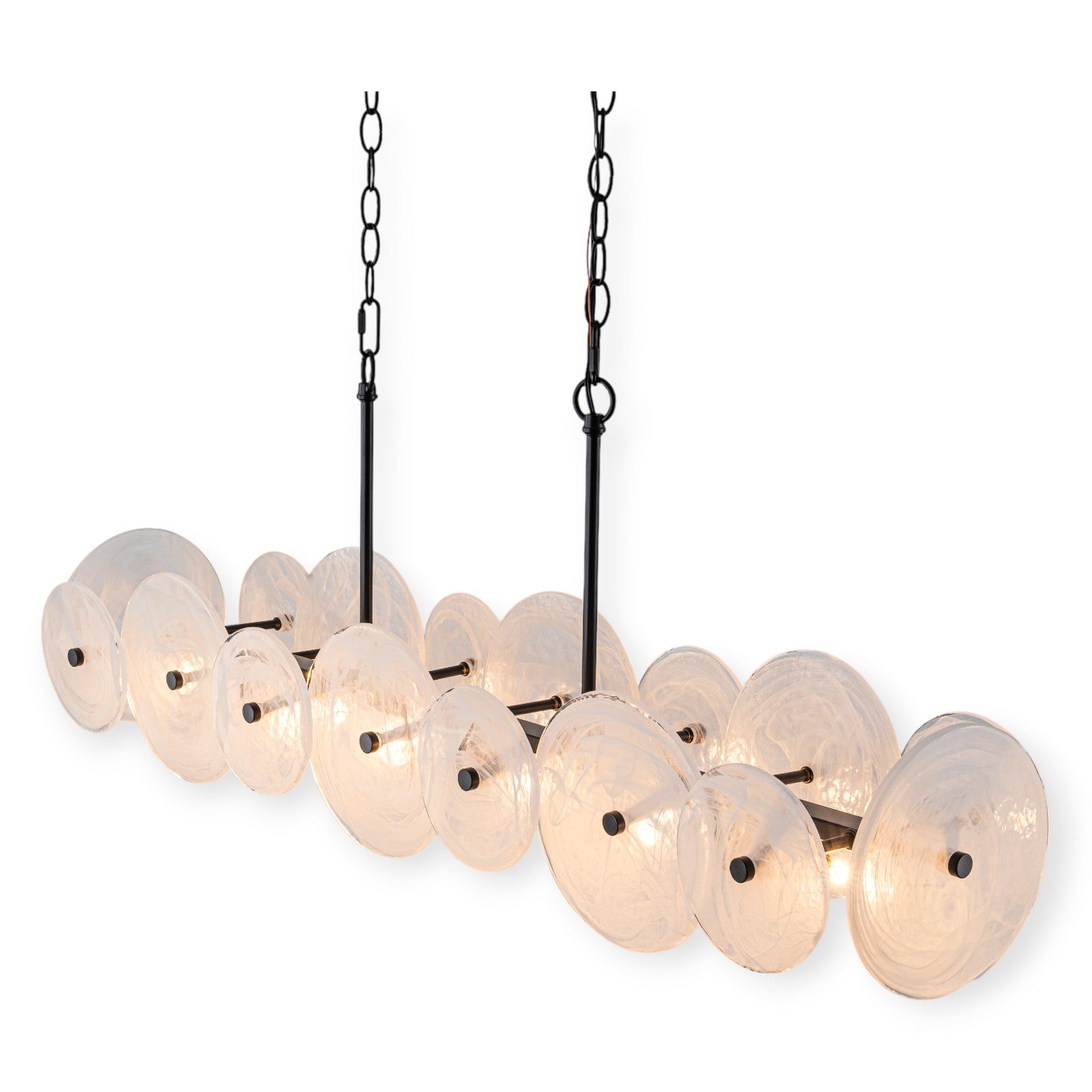 Glowlings 6-Light Modern 42"Wide Large Black Linear Texture Cloud Glass Chandelier