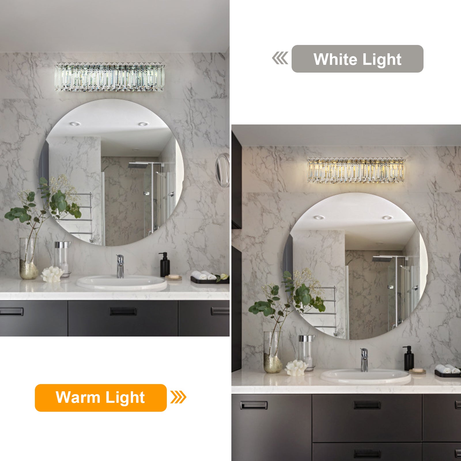 Glowlings 6-flammige, moderne, 58,4 cm breite, lineare Badezimmer-Waschtischleuchte aus Chromkristall