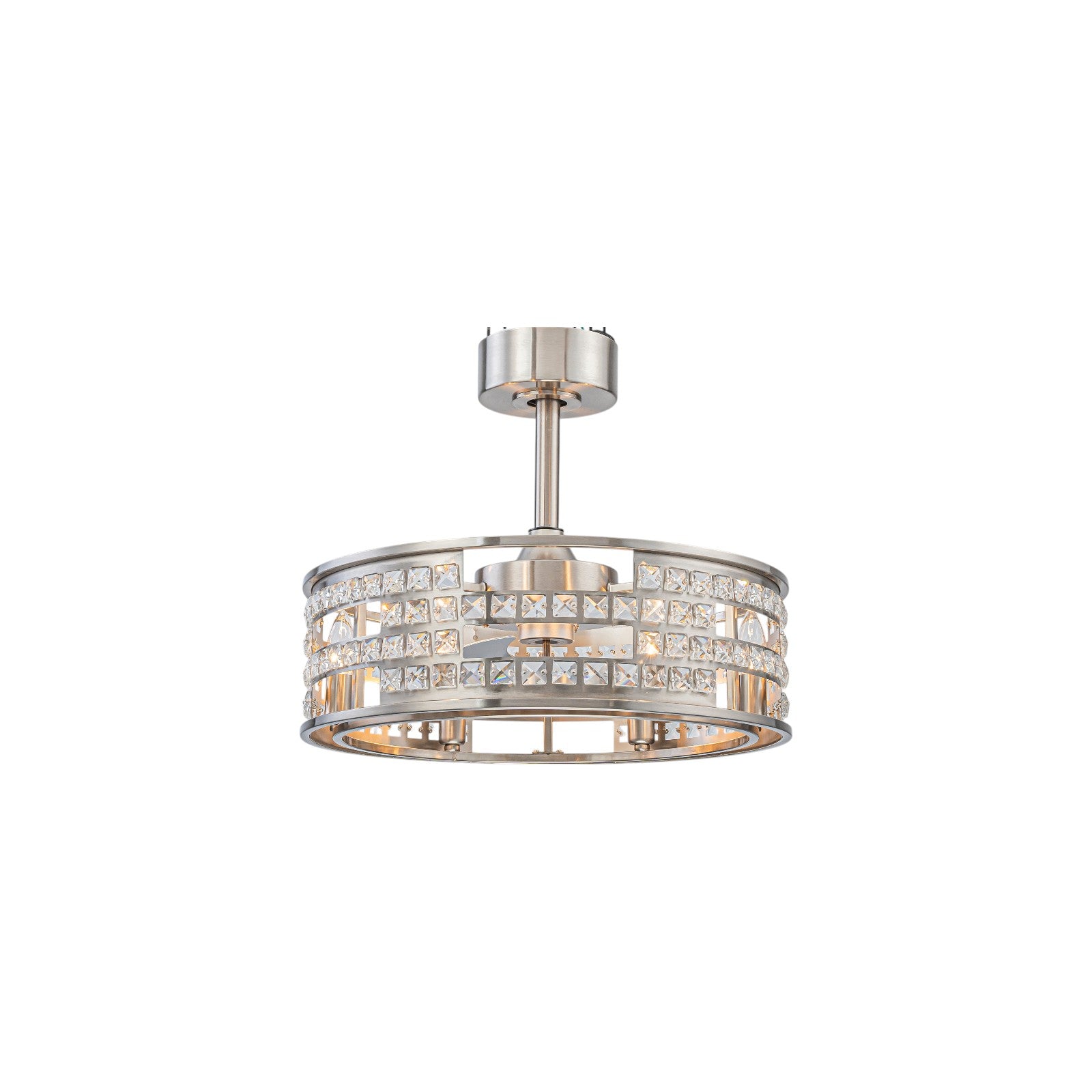 Glowlings 6-Light Modern Nickel Cage Crystal Fandelier Ceiling Fan with Lights and Remote Low Profile