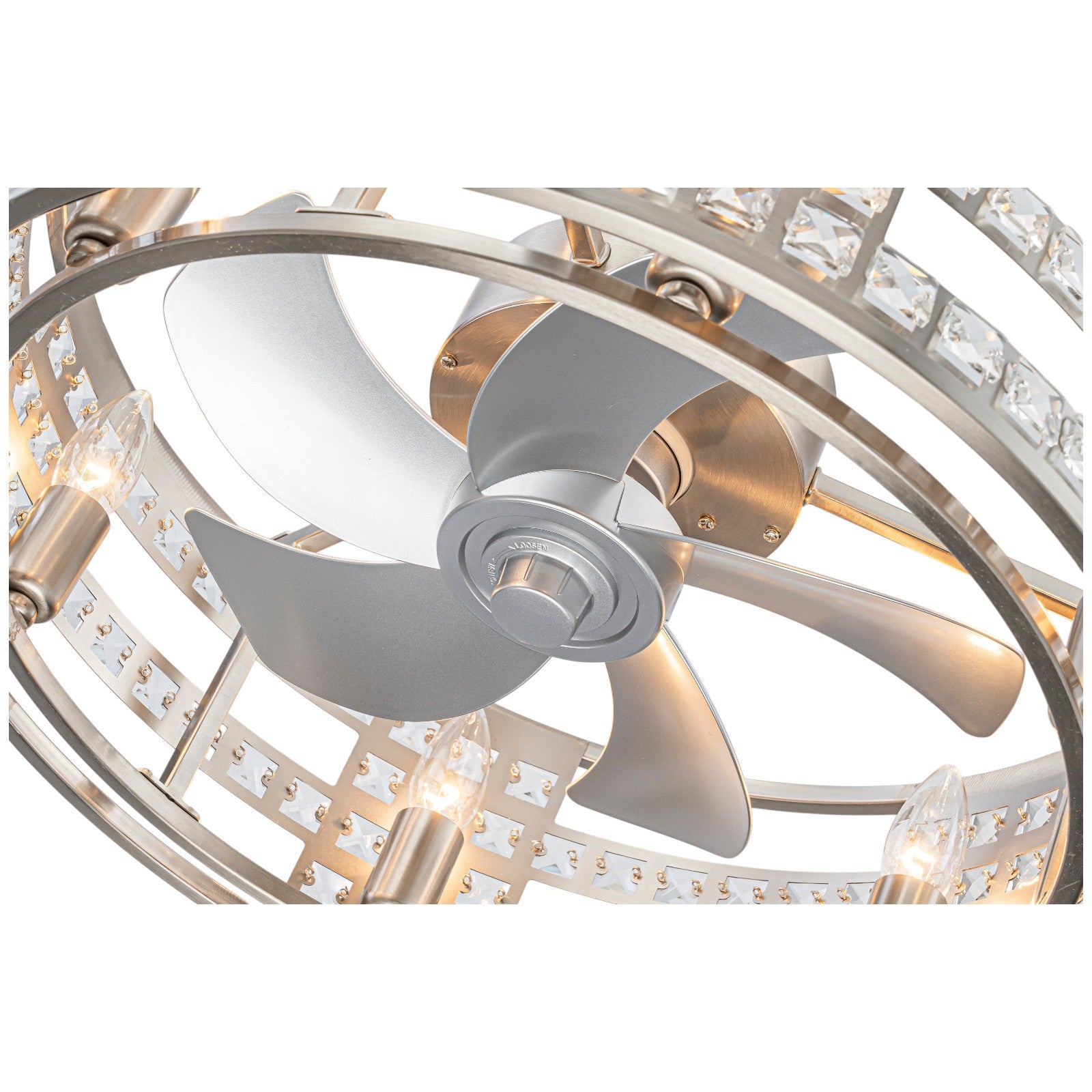 Glowlings 6-Light Modern Nickel Cage Crystal Fandelier Ceiling Fan with Lights and Remote Low Profile