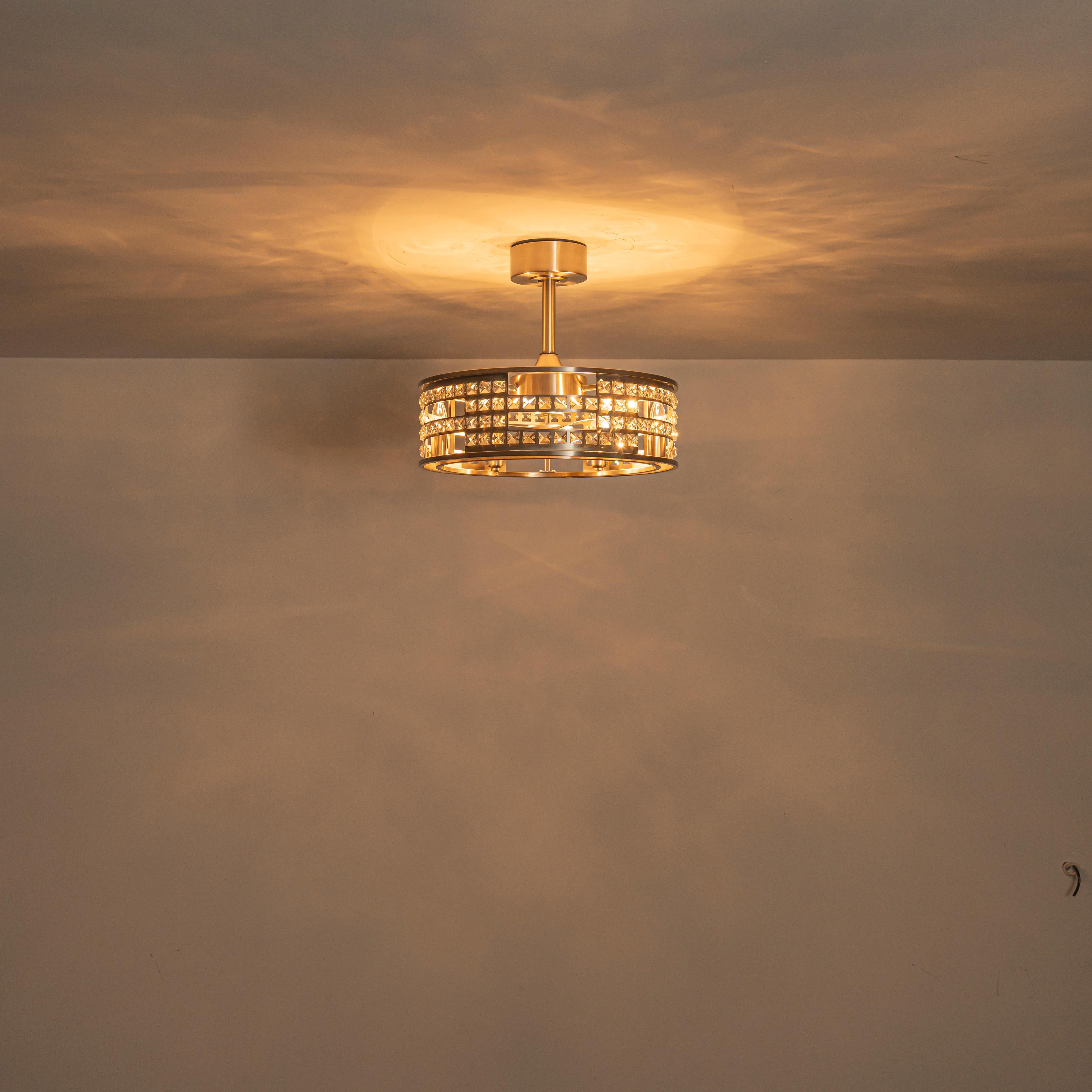 Glowlings 6-Light Modern Nickel Cage Crystal Fandelier Ceiling Fan with Lights and Remote Low Profile