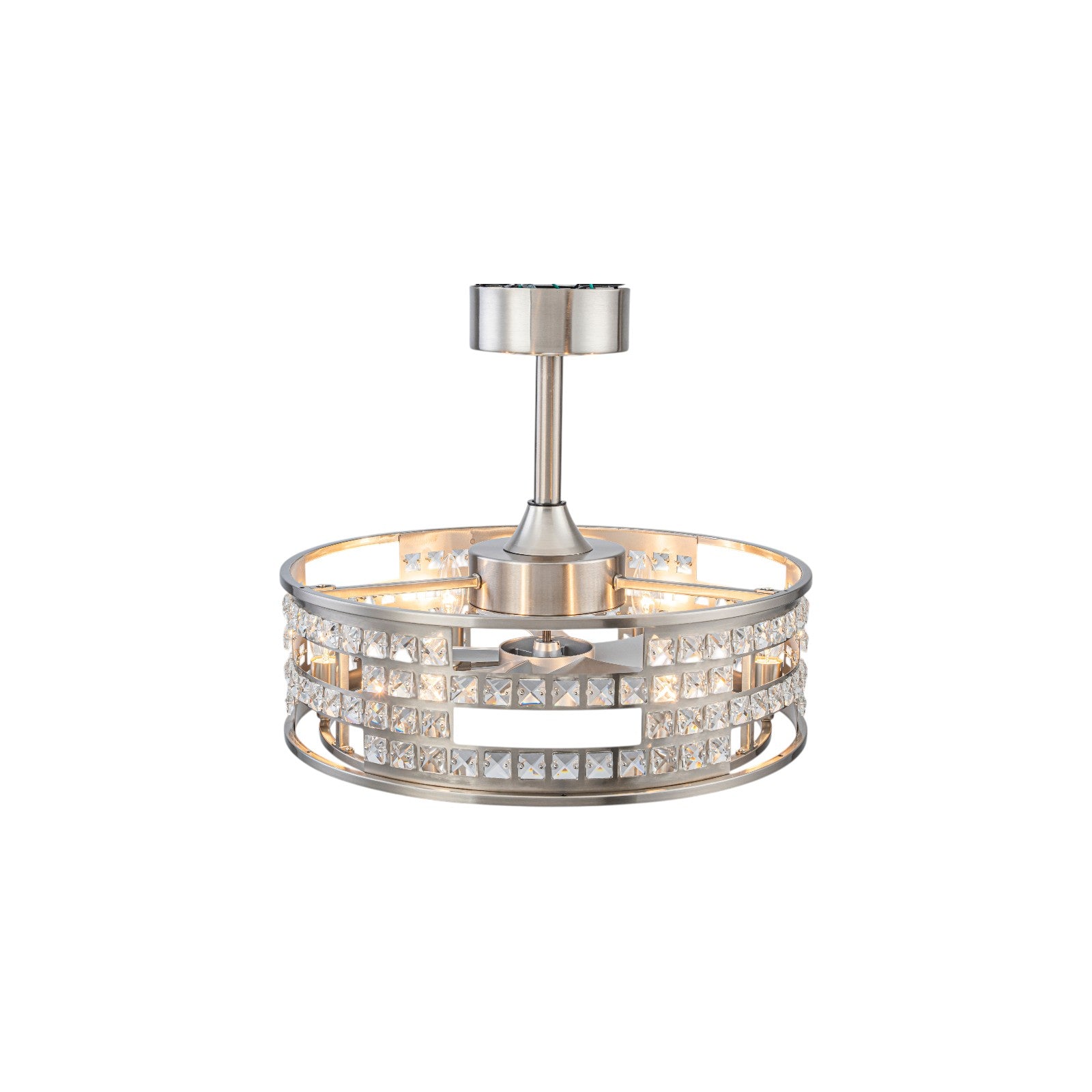 Glowlings 6-Light Modern Nickel Cage Crystal Fandelier Ceiling Fan with Lights and Remote Low Profile