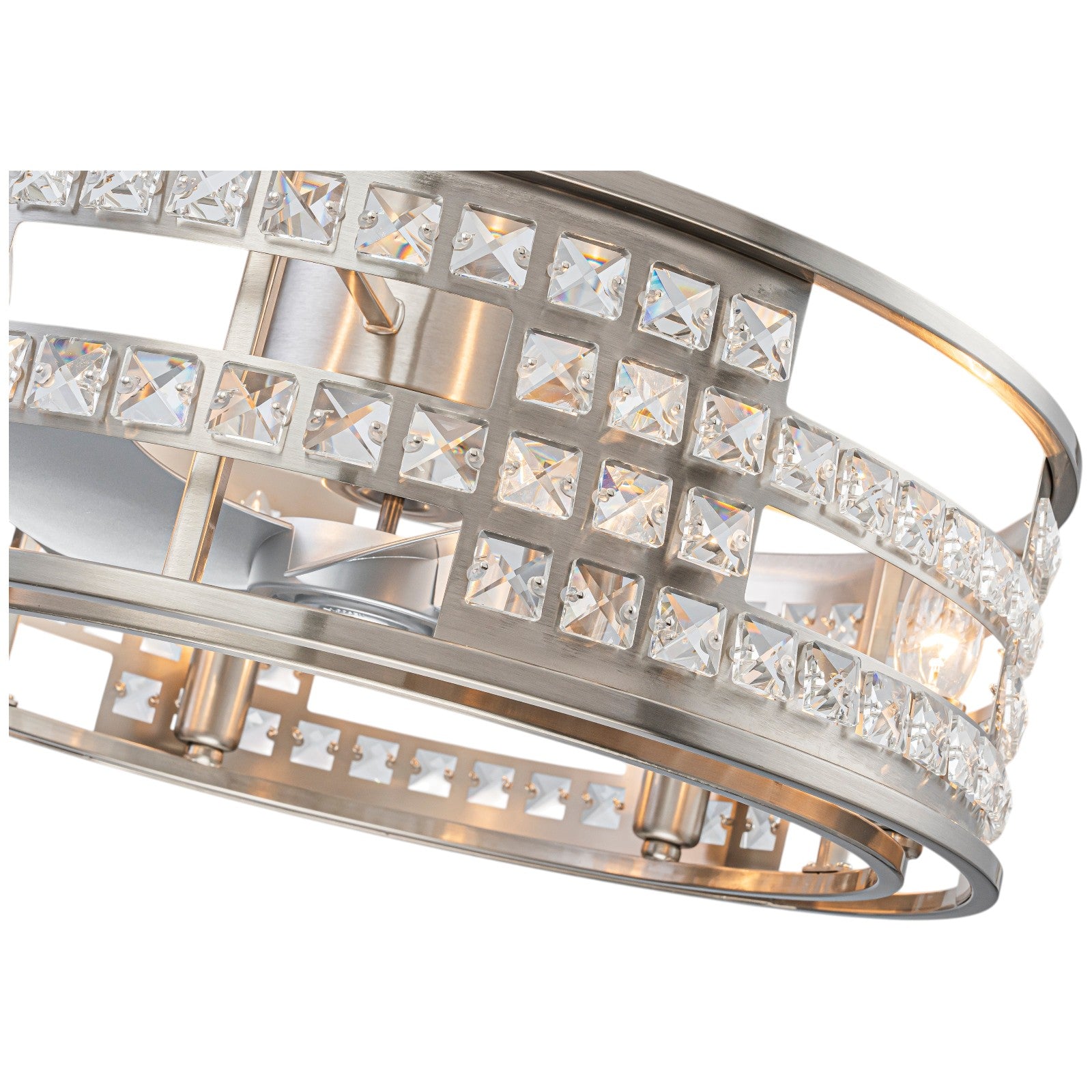 Glowlings 6-Light Modern Nickel Cage Crystal Fandelier Ceiling Fan with Lights and Remote Low Profile