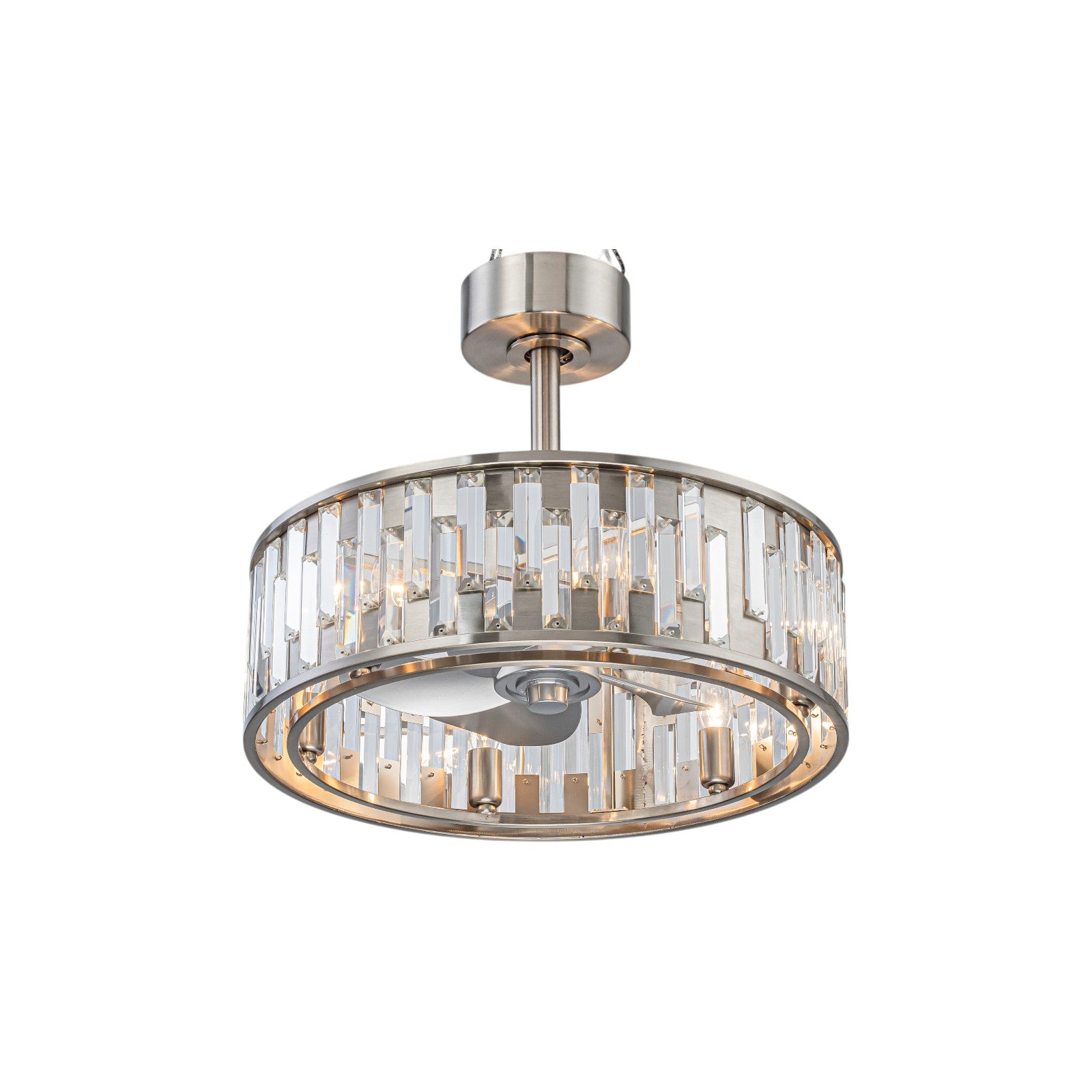 Glowlings 6-Light Modern Nickel Cage Crystal Fandelier Ceiling Fan with Lights and Remote Low Profile