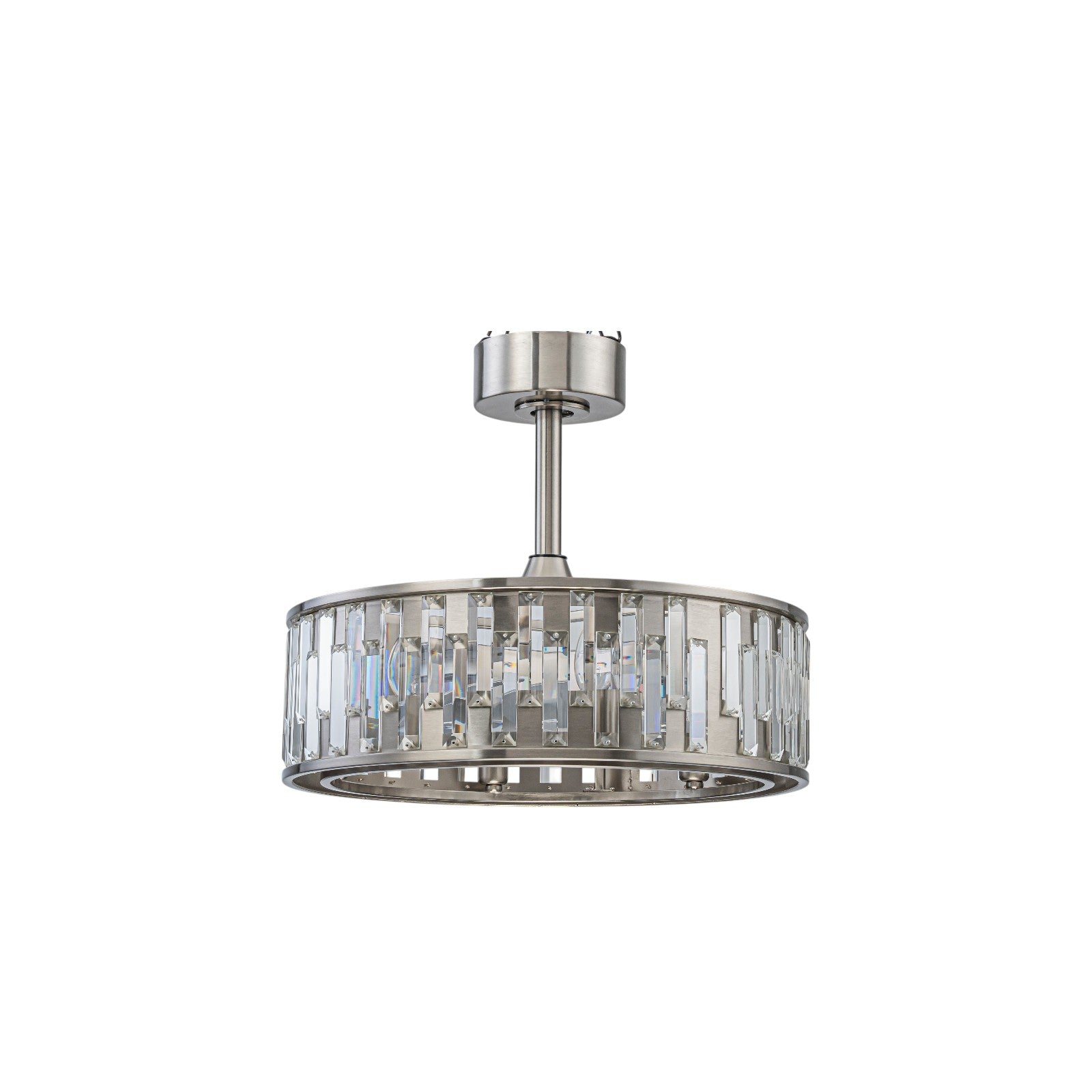 Glowlings 6-Light Modern Nickel Cage Crystal Fandelier Ceiling Fan with Lights and Remote Low Profile