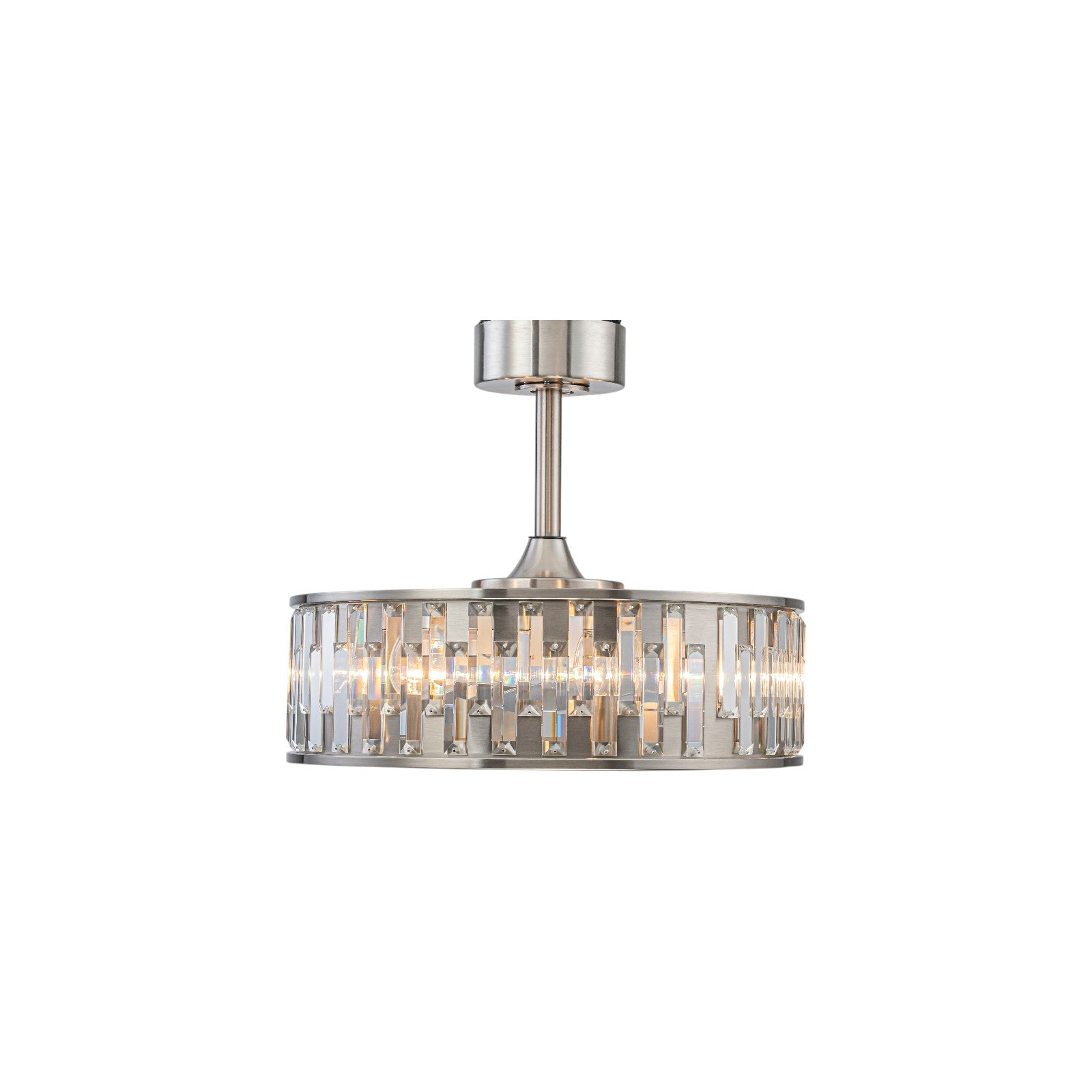 Glowlings 6-Light Modern Nickel Cage Crystal Fandelier Ceiling Fan with Lights and Remote Low Profile