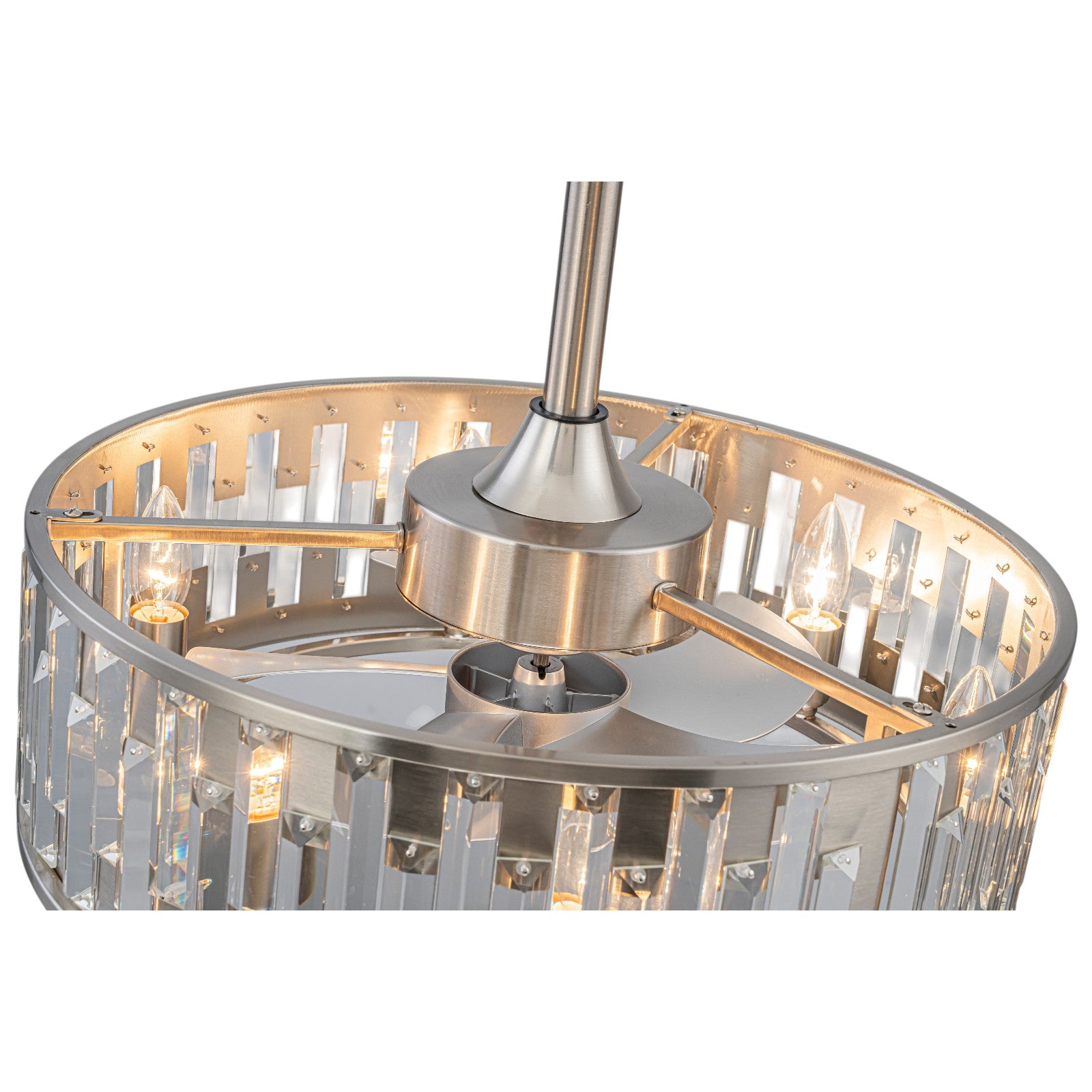 Glowlings 6-Light Modern Nickel Cage Crystal Fandelier Ceiling Fan with Lights and Remote Low Profile