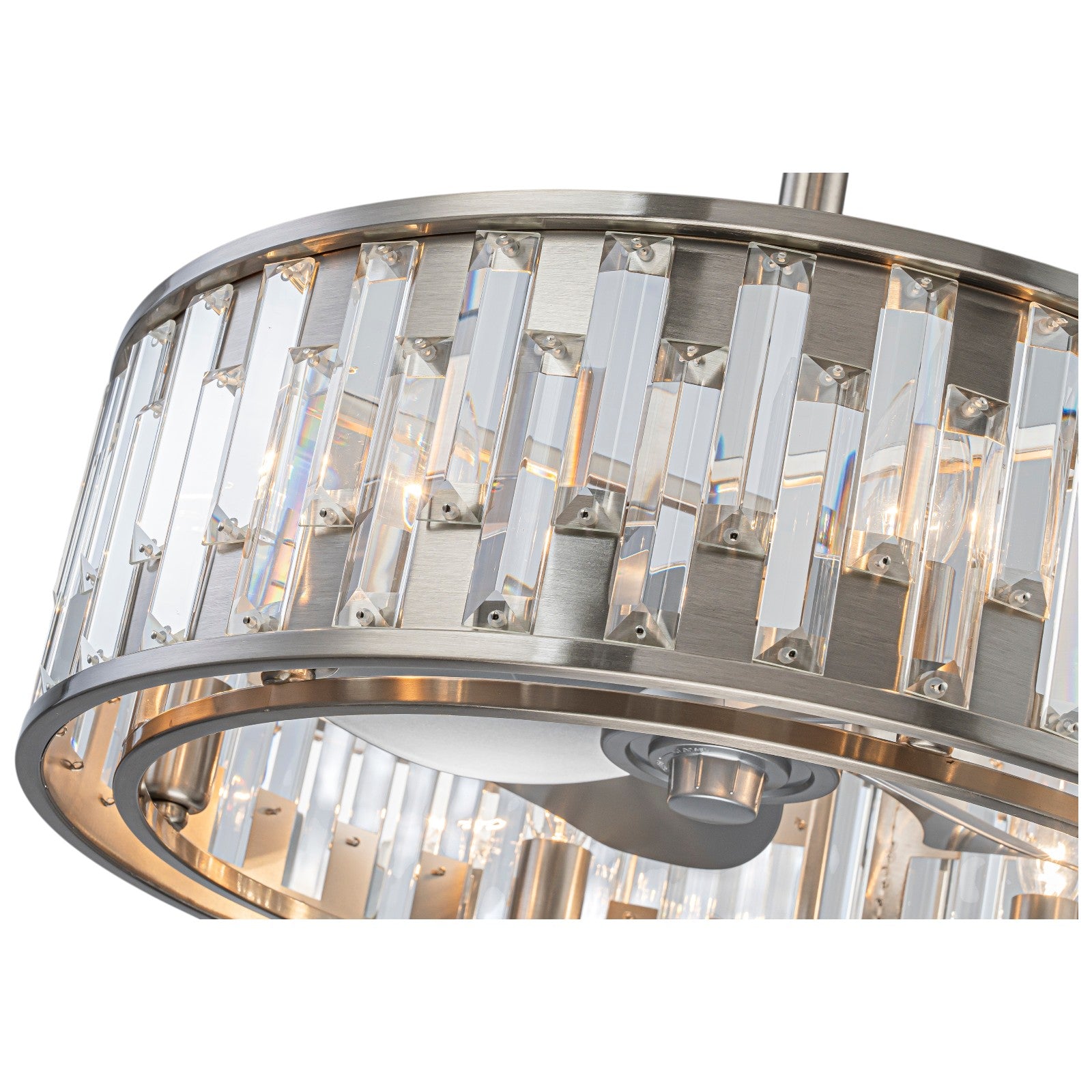 Glowlings 6-Light Modern Nickel Cage Crystal Fandelier Ceiling Fan with Lights and Remote Low Profile