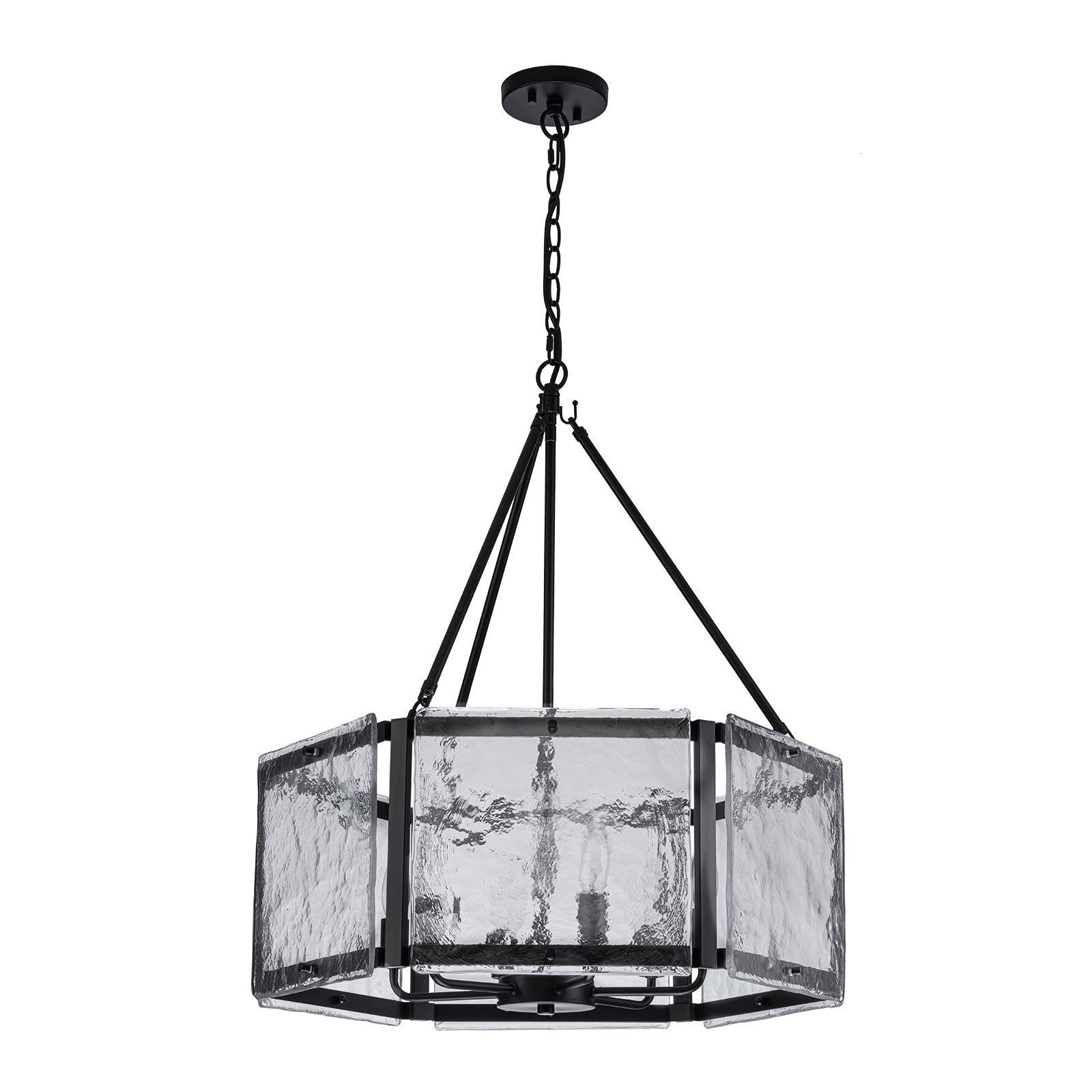 Glowlings 6-flammiger moderner 24" breiter Trommel-Kronleuchter aus strukturiertem Wasserwellenglas