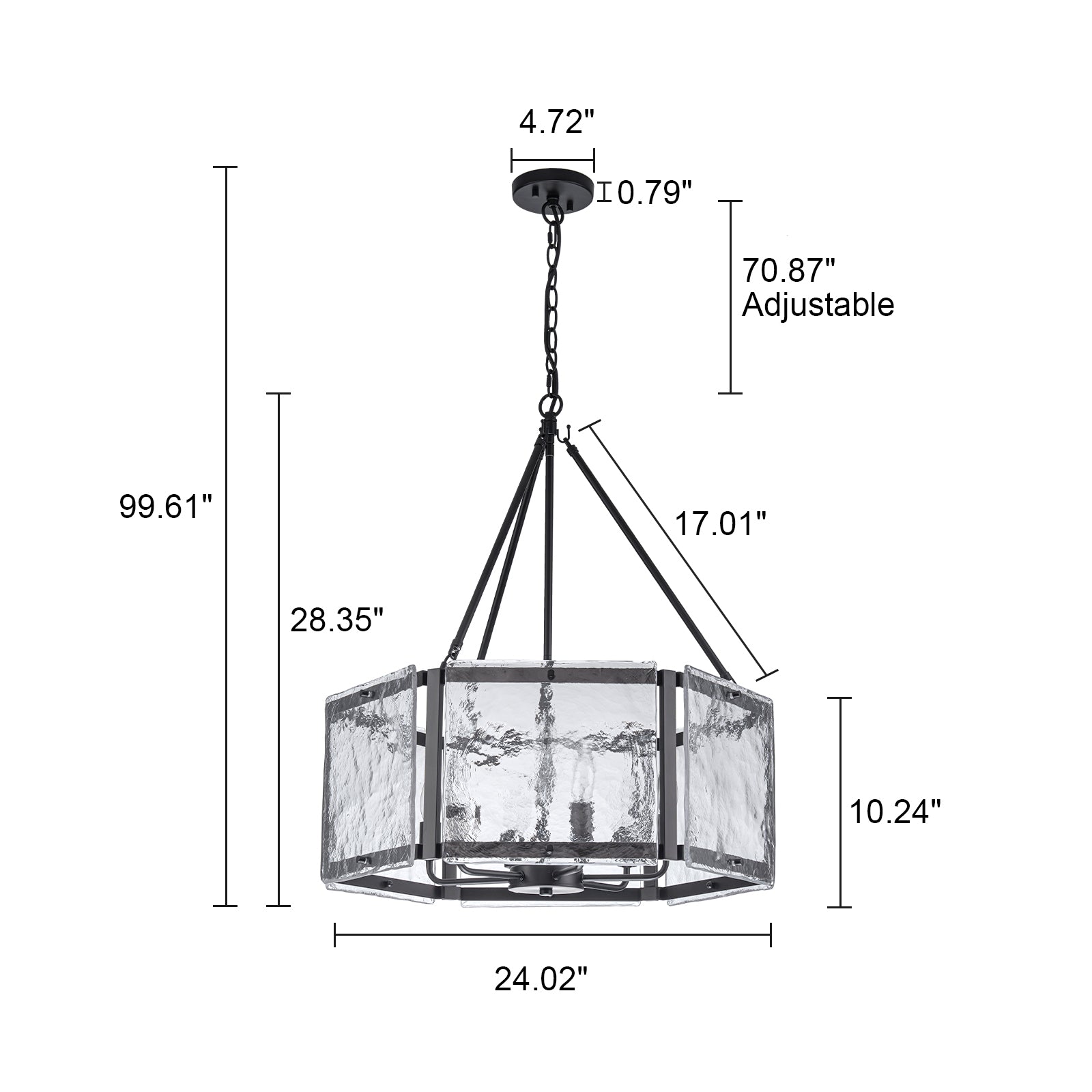 Glowlings 6-flammiger moderner 24" breiter Trommel-Kronleuchter aus strukturiertem Wasserwellenglas